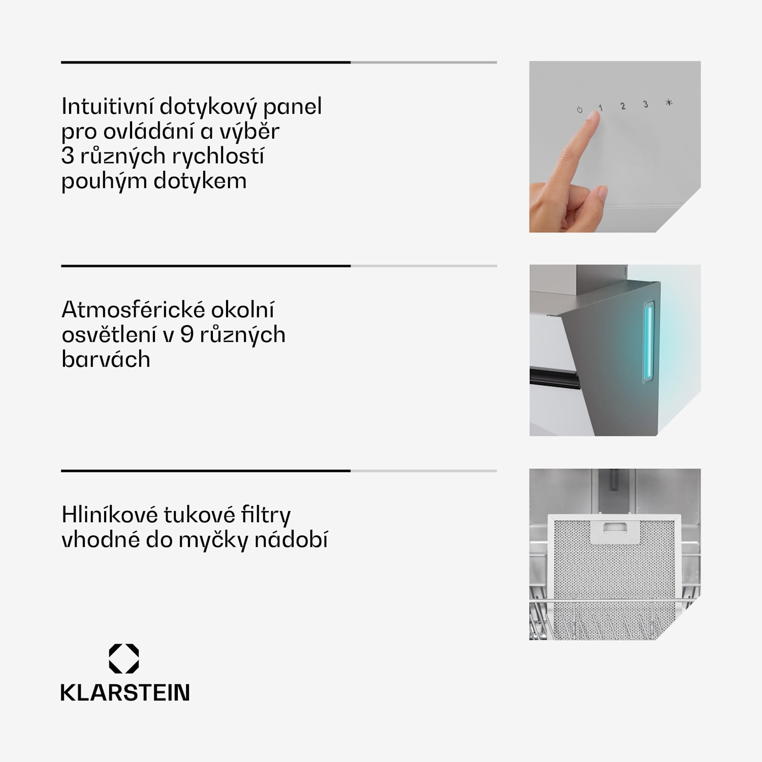 Alina digestoř, 40 cm, 538 m³/h, LED displej, Ambietní osvětlení, Skleněná přední strana, EEK A 