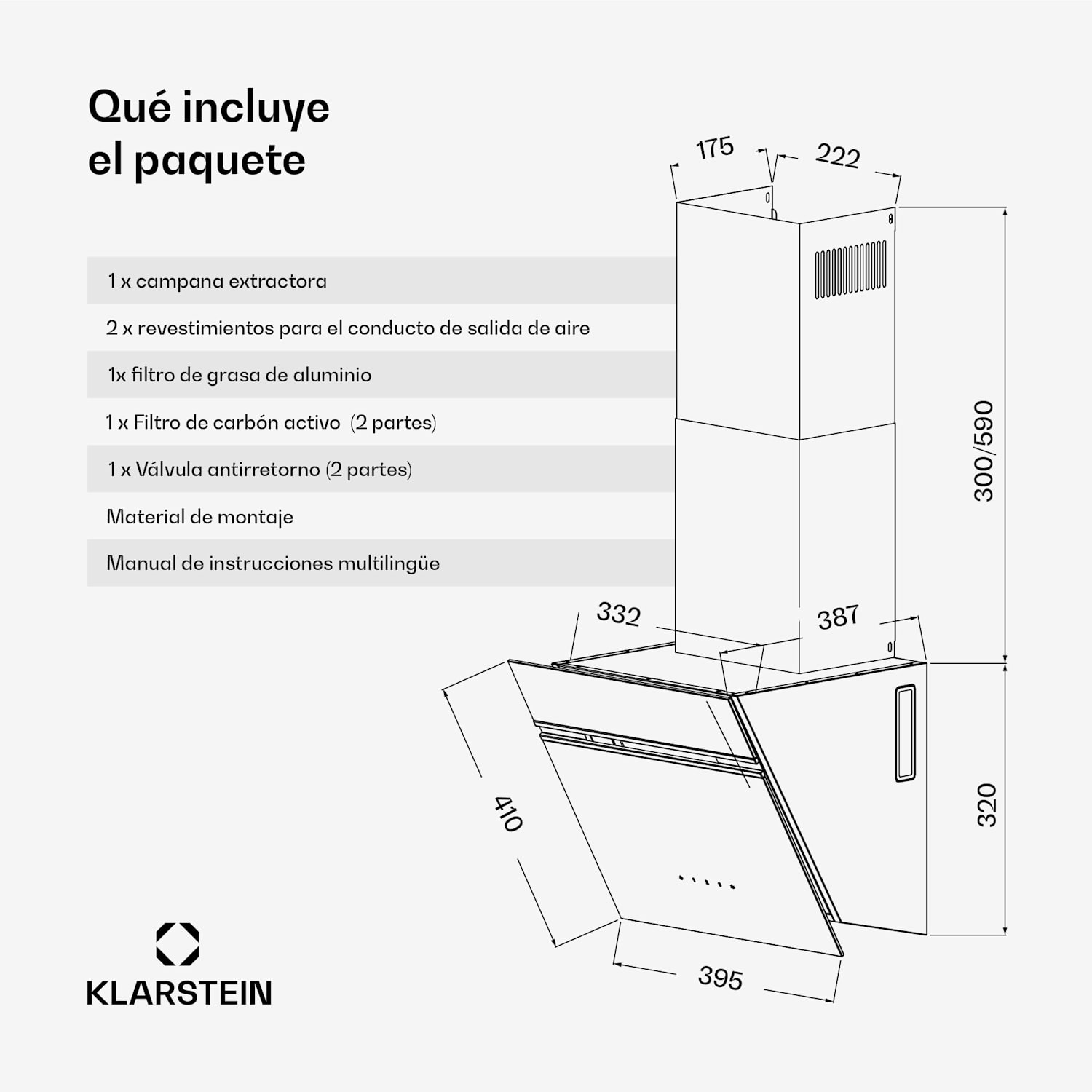 Alina Smart Campana extractora | 40 cm | 538 m³/h | pantalla LED | ambiente | frontal de vidrio | CEE A 