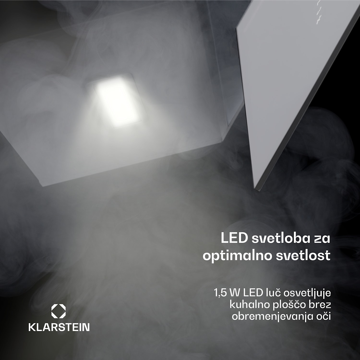 Alina napa, 40 cm, 538 m³/h, LED zaslon, Ambientna osvetlitev, Steklena sprednja stran, EEK A 