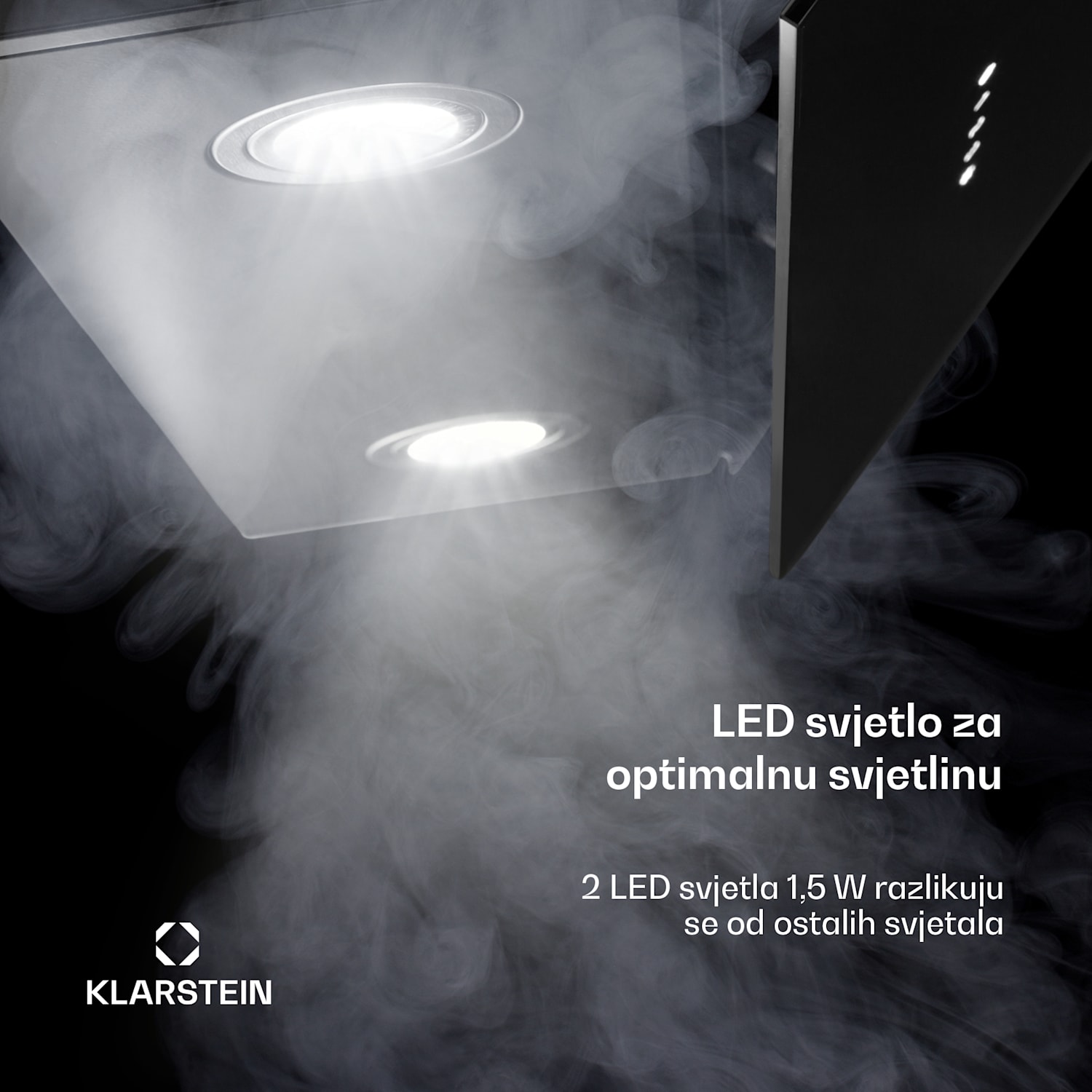 Alina kapuljača, 70 cm, 594 m³/h, LED zaslon, Ambijentalna rasvjeta, Staklena prednja strana, EK A 