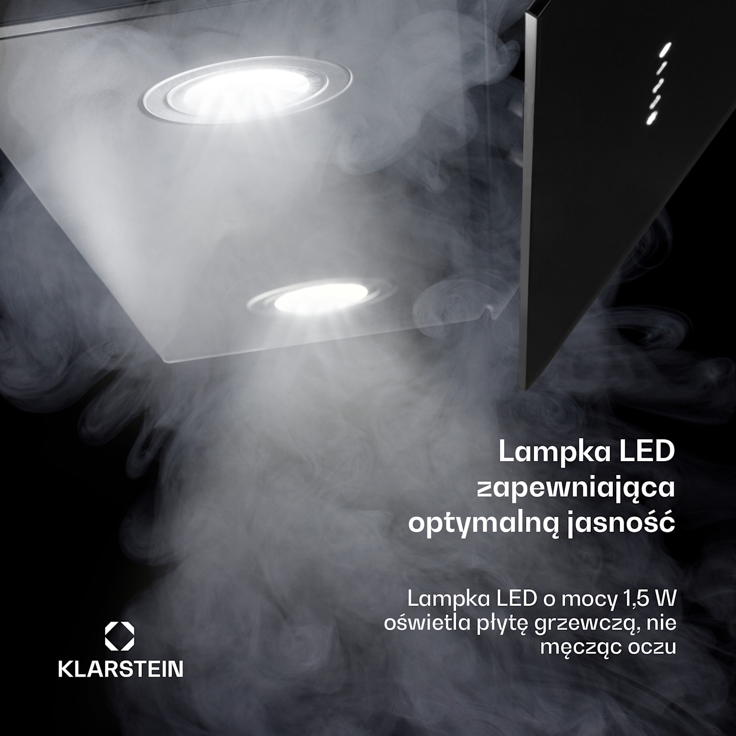 Alina okap, 70 cm, 594 m³/h, wyświetlacz LED, oświetlenie ambientowe, szklany front, EEK A 