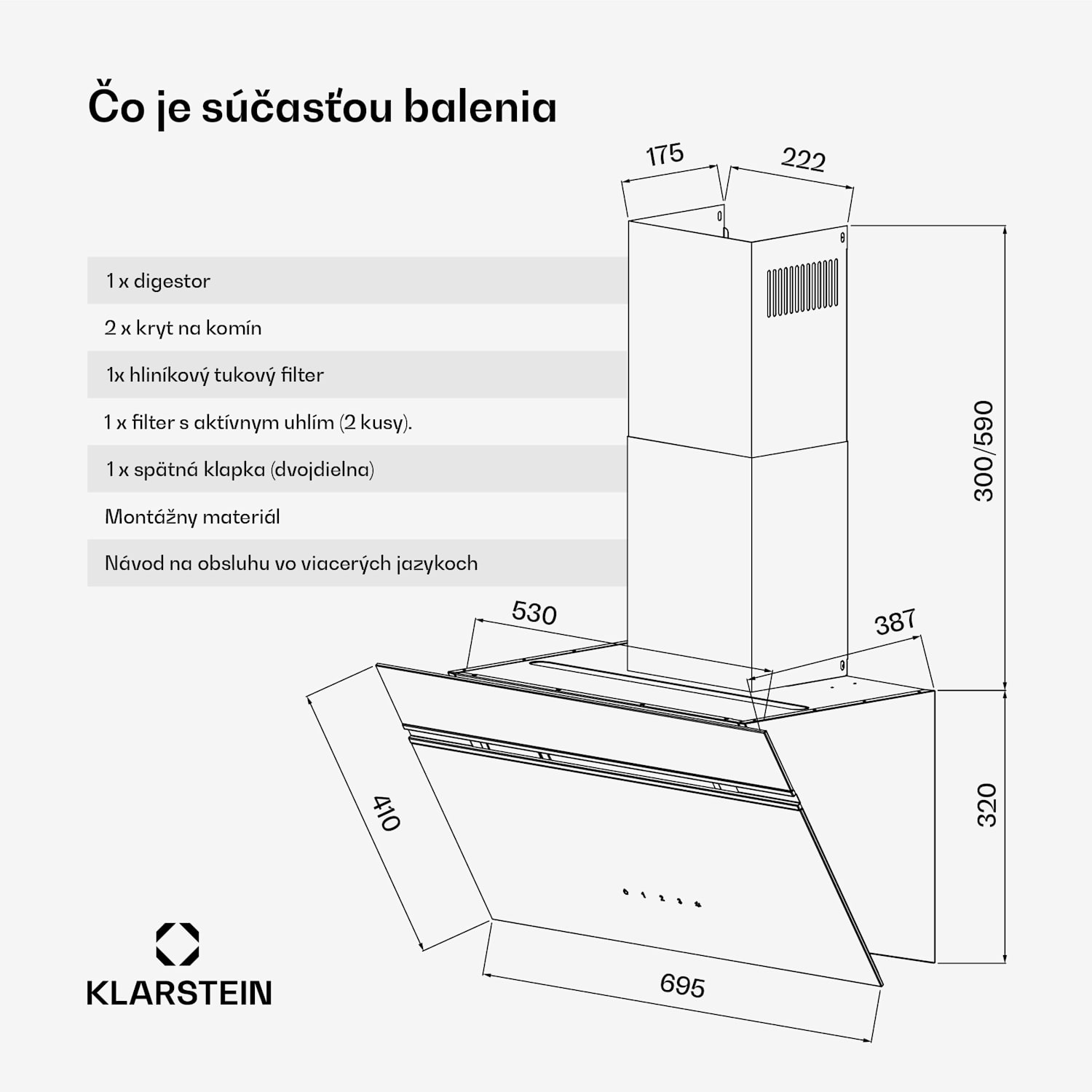 Alina digestor, 70 cm, 594 m³/h, LED displej, Ambietné osvetlenie, Sklenená predná strana, EEK A 