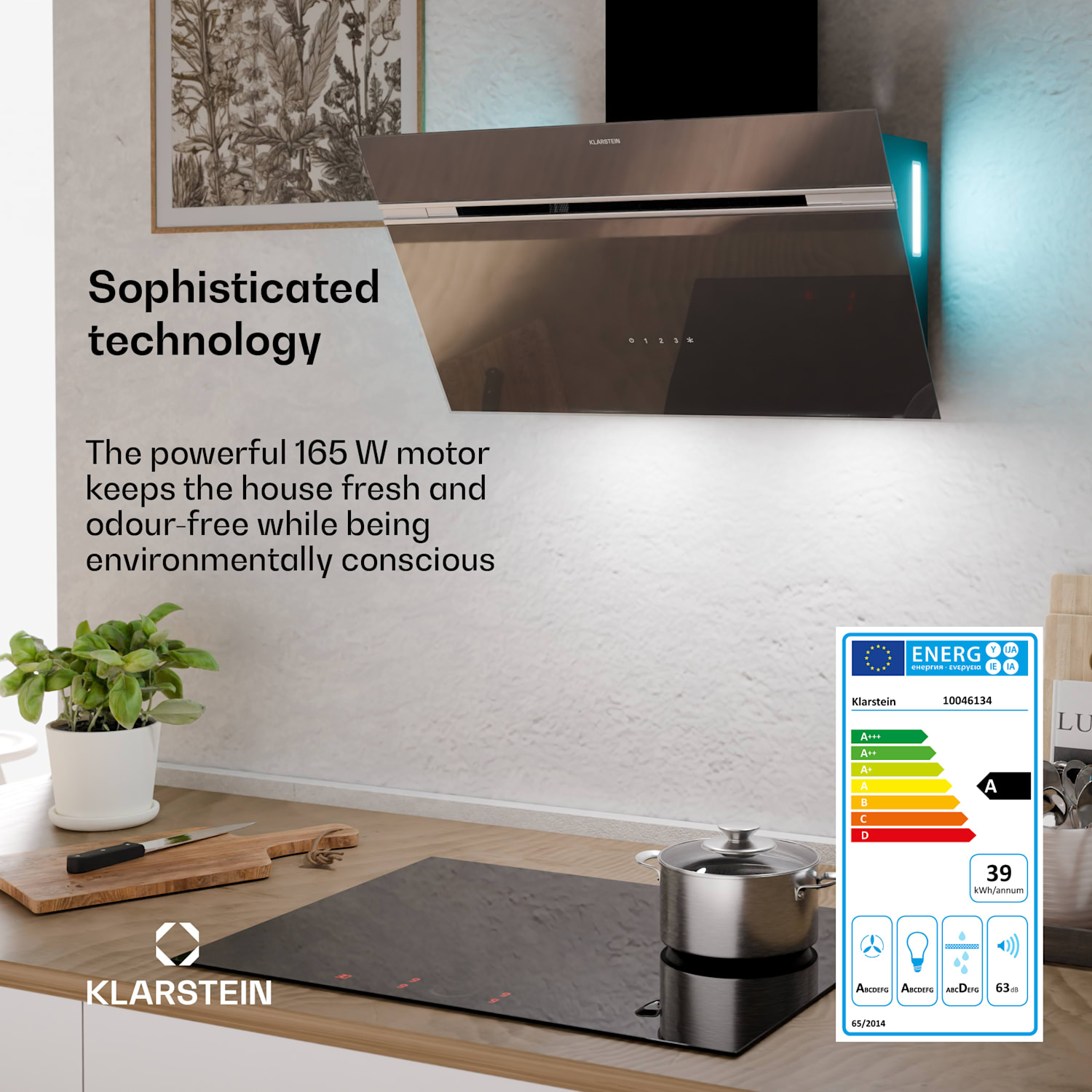 Alina extractor hood | 70 cm | 594 m³/h | LED display | ambient | glass front | EEC A 70 cm | Black