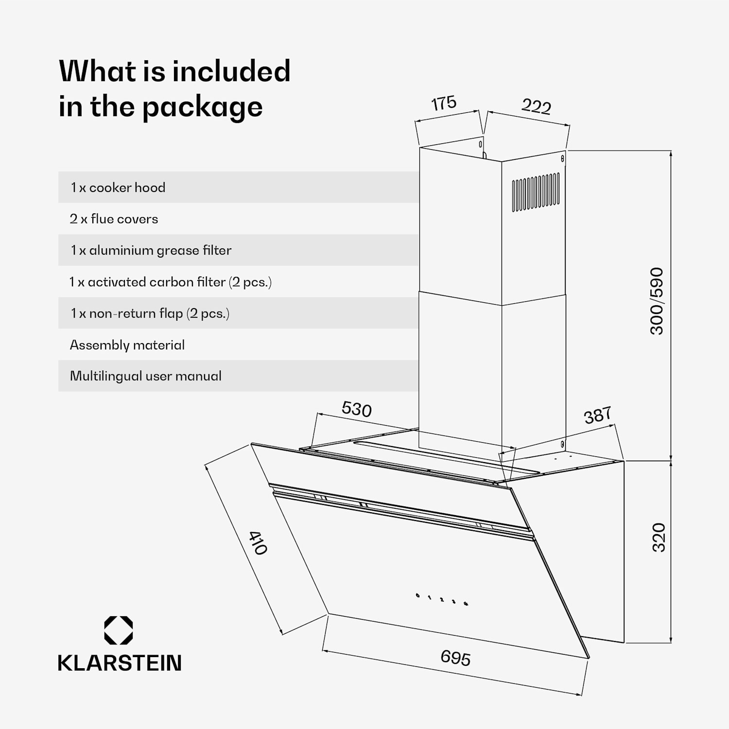 Alina extractor hood | 70 cm | 594 m³/h | LED display | ambient | glass front | EEC A 70 cm | Black