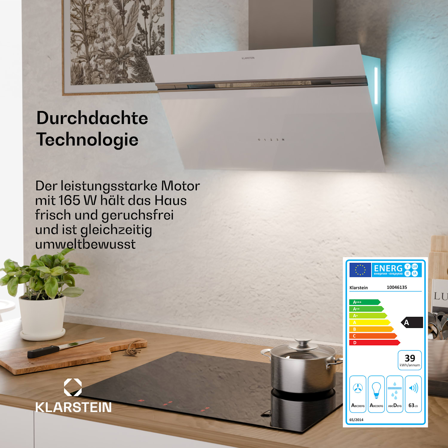 Alina Dunstabzugshaube | 70 cm | 594 m³/h | LED-Display | Ambiente | Glasfront | EEK A 70 cm | Hellgrau