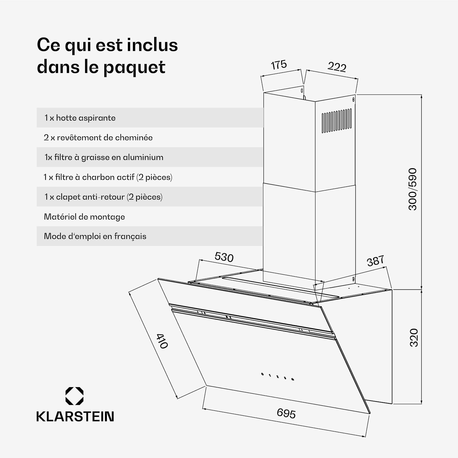 Alina Hotte d'aspiration | 70 cm | 594 m³/h | affichage LED | éclairage d'ambiance | Façade en verre | CEE A 