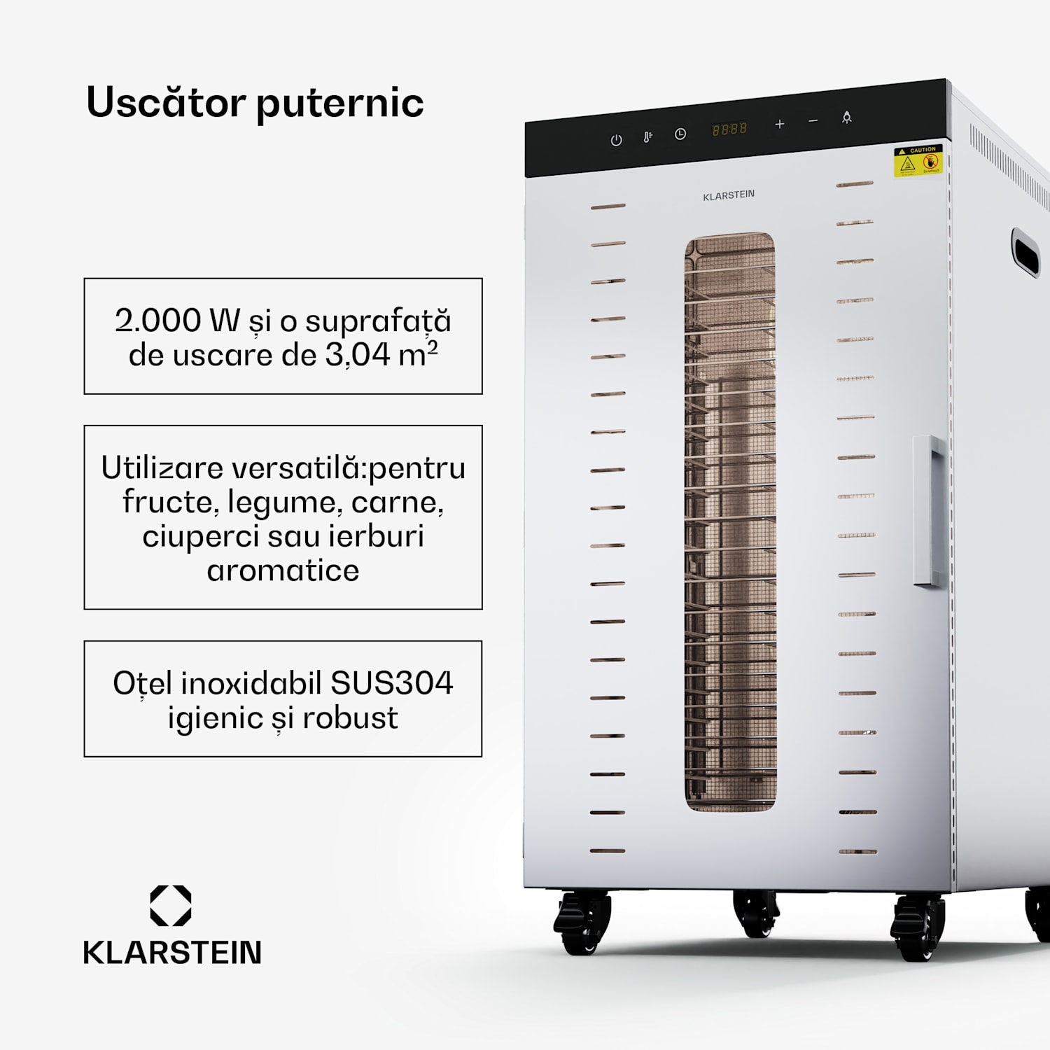 Uscător MasterJerky 300, 2 000 W, 30 - 90 °C, cronometru de 24 de ore, oțel inoxidabil 