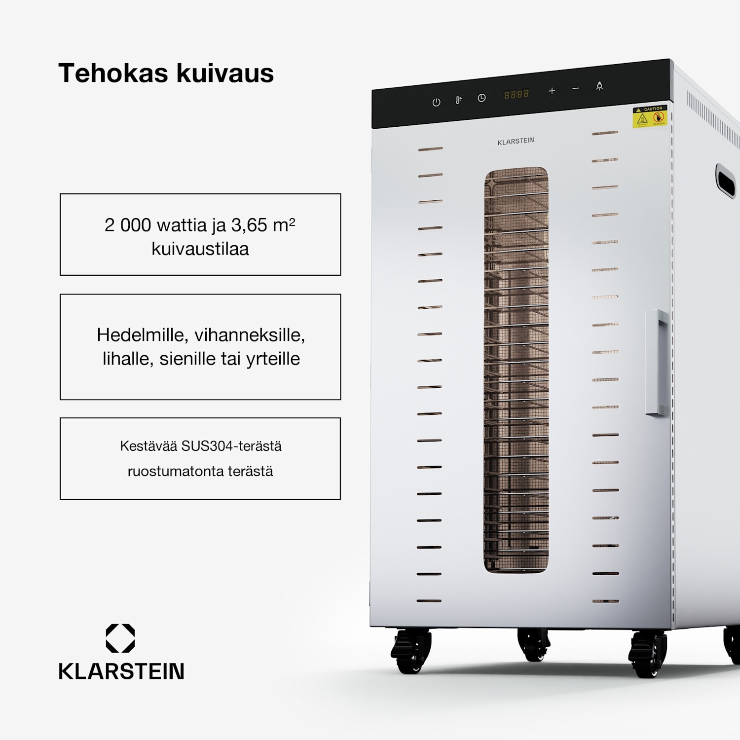 MasterJerky 350 kuivuri 2 000 watilla lämpötila-alue 30–90 °C 24 tunnin ajastin ruostumaton teräs 