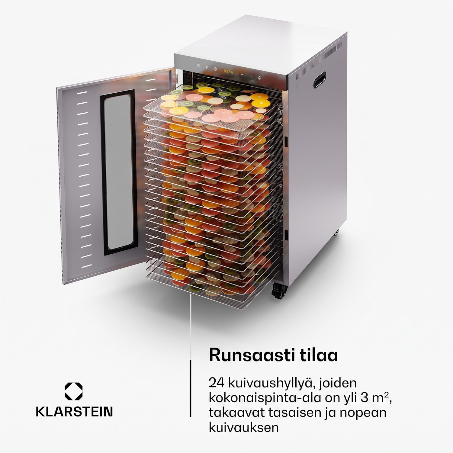 MasterJerky 350 kuivuri 2 000 watilla lämpötila-alue 30–90 °C 24 tunnin ajastin ruostumaton teräs 