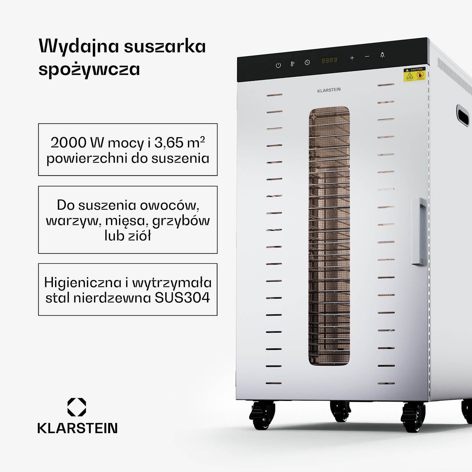 MasterJerky 350, suszarka do grzybów i owoców, 2000 W, zakres temperatur 30-90°C, timer 24-godzinny, stal nierdzewna 