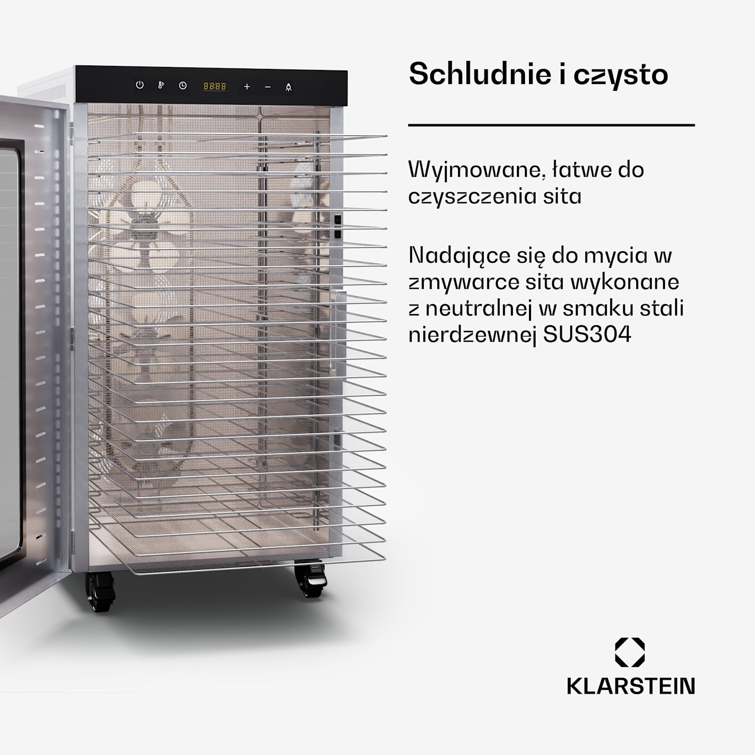 MasterJerky 350, suszarka do grzybów i owoców, 2000 W, zakres temperatur 30-90°C, timer 24-godzinny, stal nierdzewna 