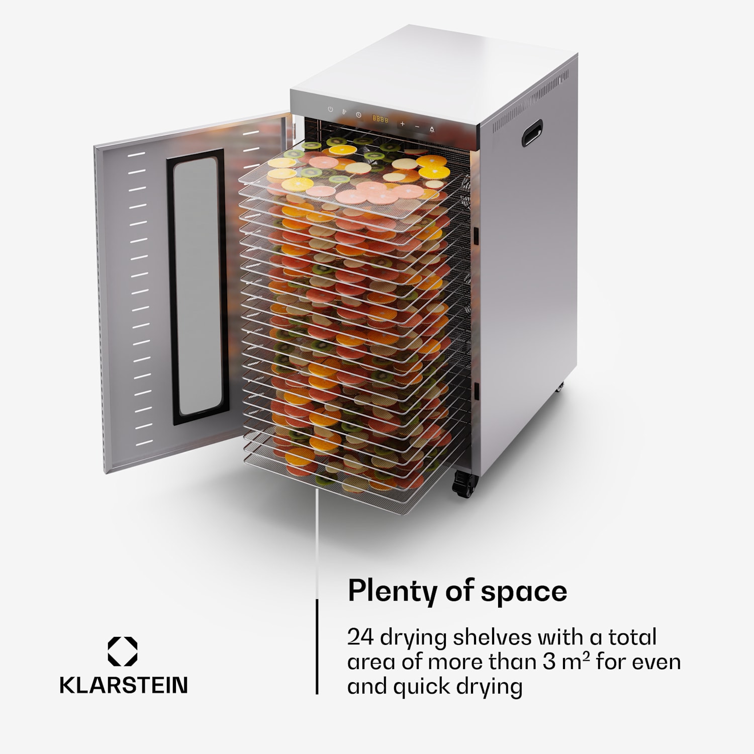 MasterJerky 350 voedseldroger met 2000 W temperatuurbereik van 30 - 90 °C met 24-uurs timer roestvrij staal 