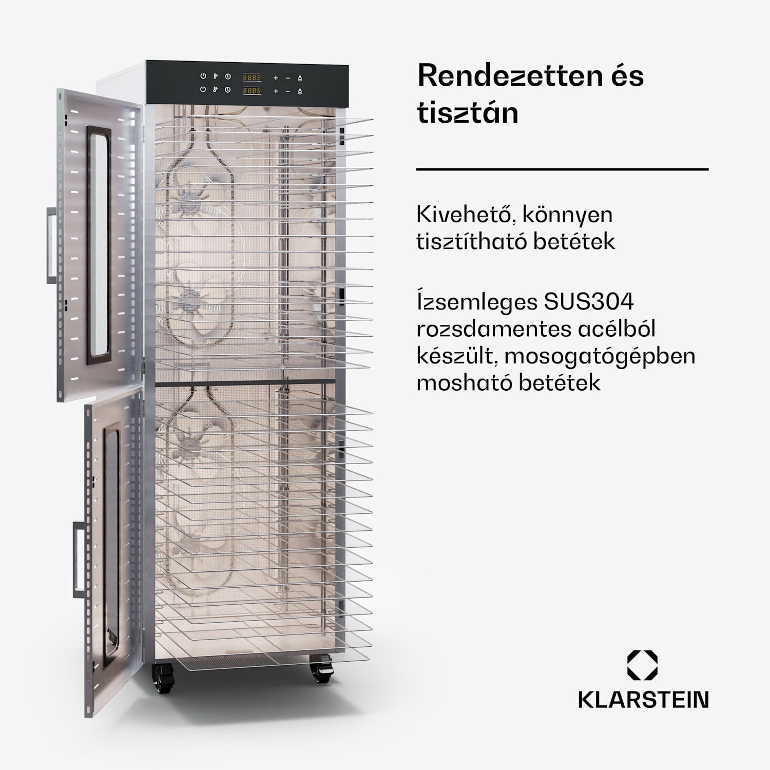 Master Jerky 500 Vertical szárító, 3 000 W, két kamrával, hőmérséklet-tartomány 30 - 90 °C 