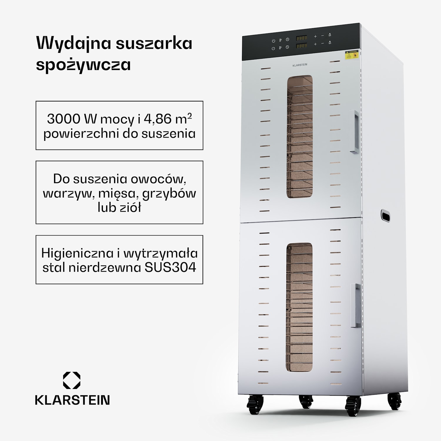 Master Jerky 500 Vertical, suszarka do grzybów i owoców, 3000 W, dwie komory, zakres temperatur 30-90°C 