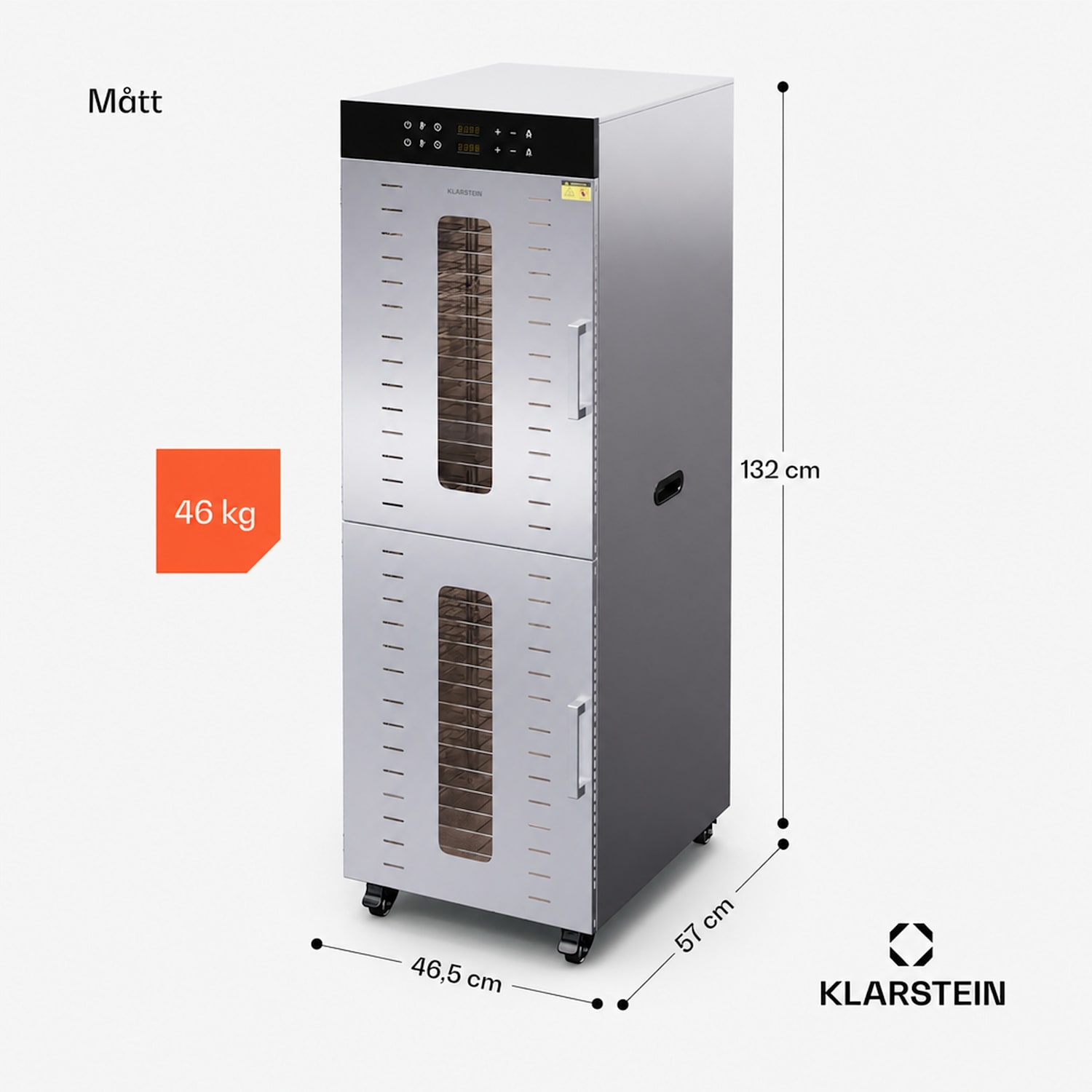Master Jerky 500 vertikal torkugn med 3 000 W två torkkammare Temperaturområde 30–90 °C 