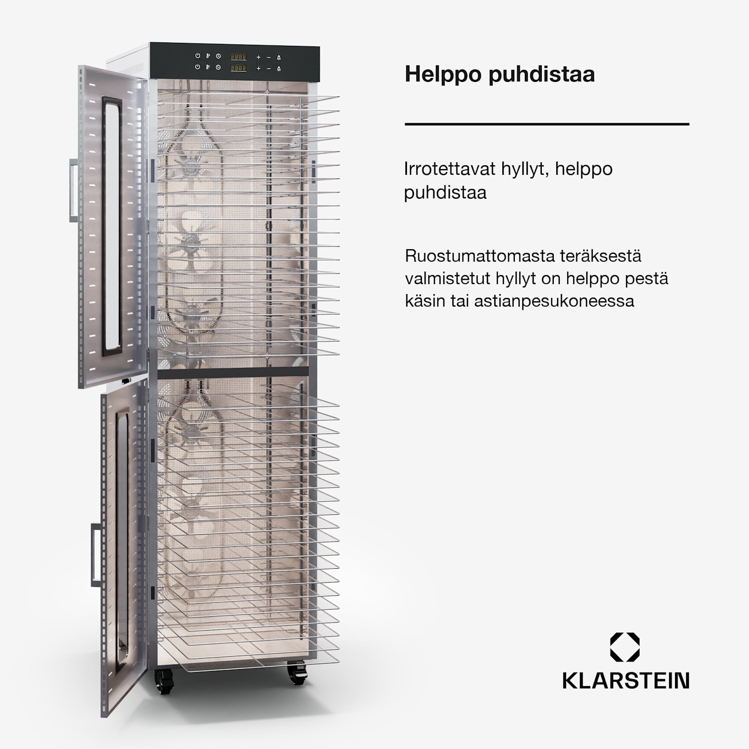 Master Jerky 600 kuivuri 4000 watilla kaksi kuivauskammiota lämpötila-alue 30 - 90 °C 