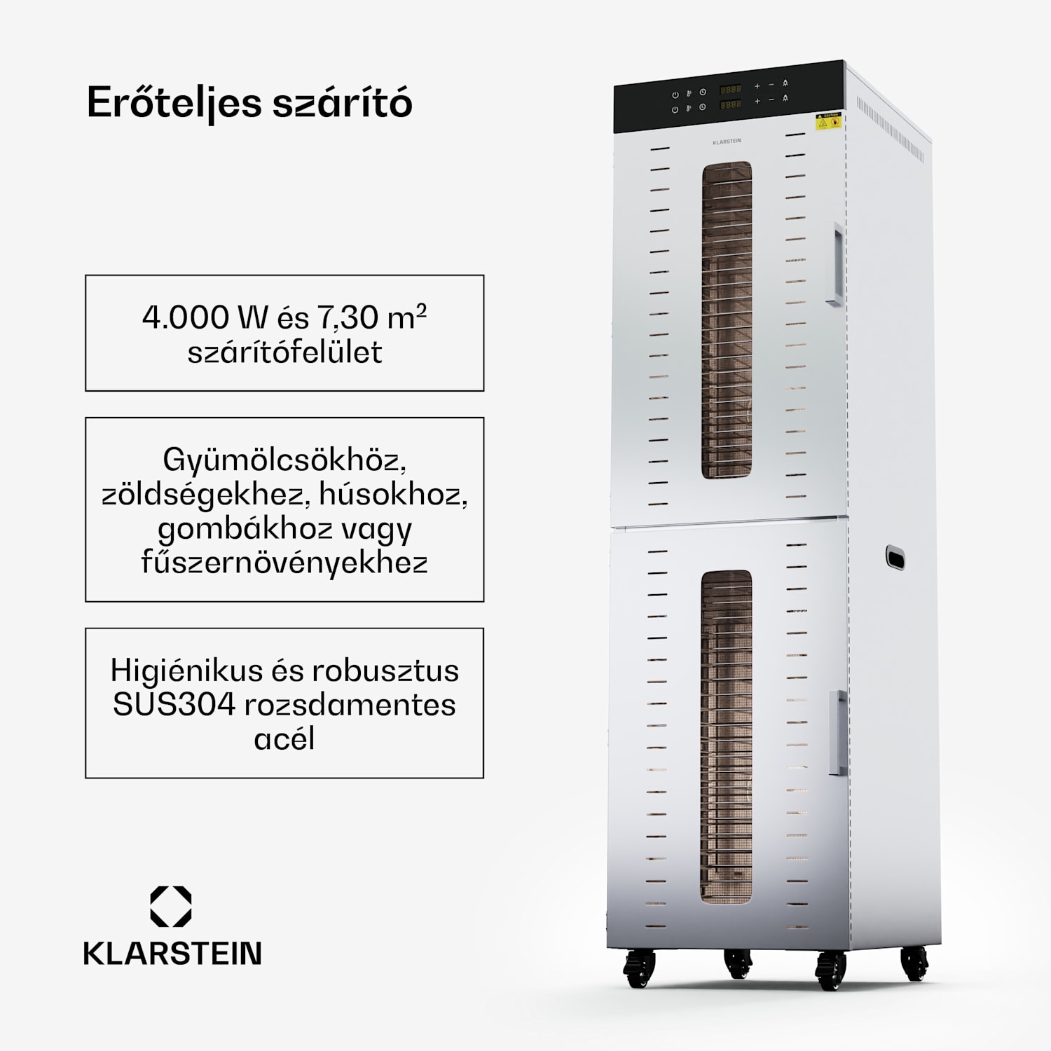 Master Jerky 700, szárító, teljesítmény 4 000 W, két kamrával, hőmérséklet tartomány 30 - 90 °C 