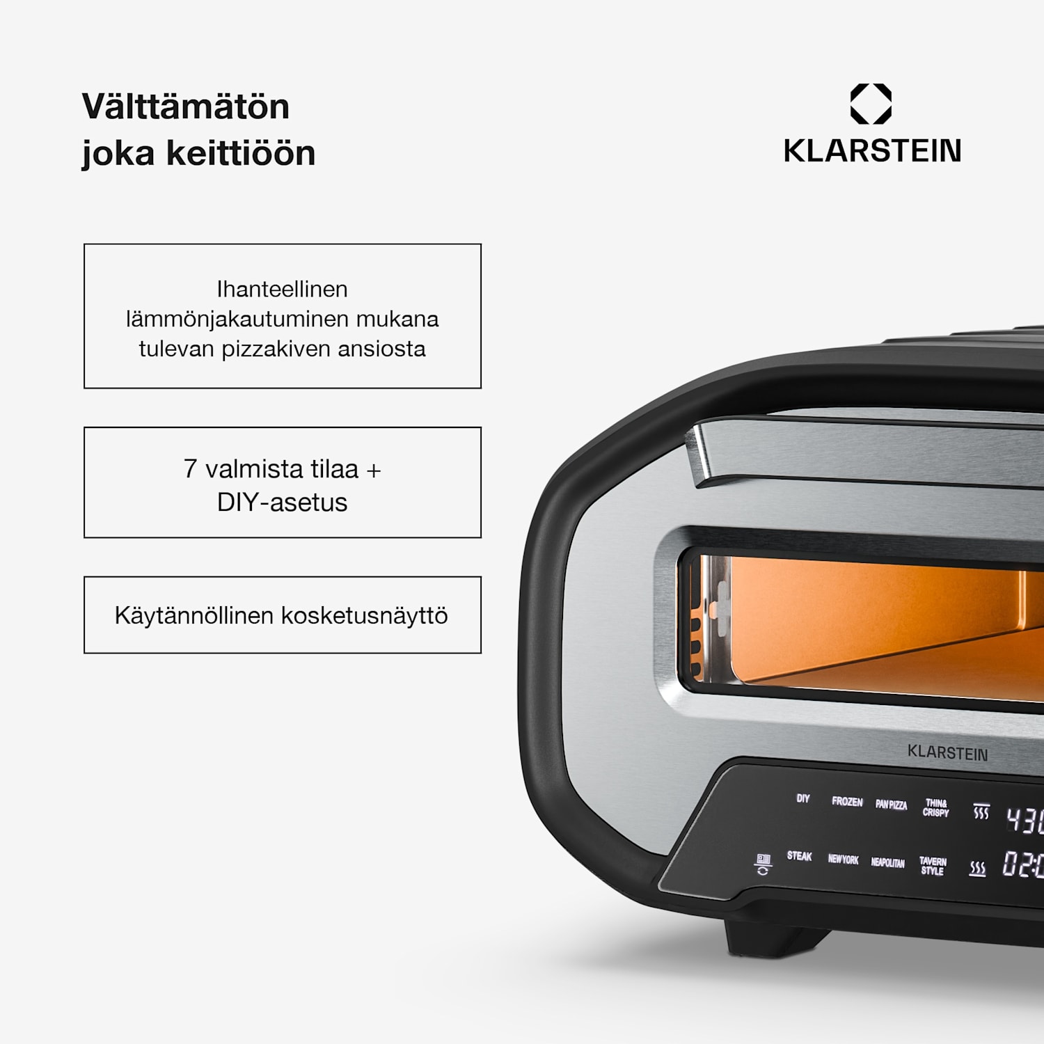 PizzaForno sähköinen pizzauuni 1700 W | 7 ohjelmaa + tallennustoiminto | digitaalinen näyttö 