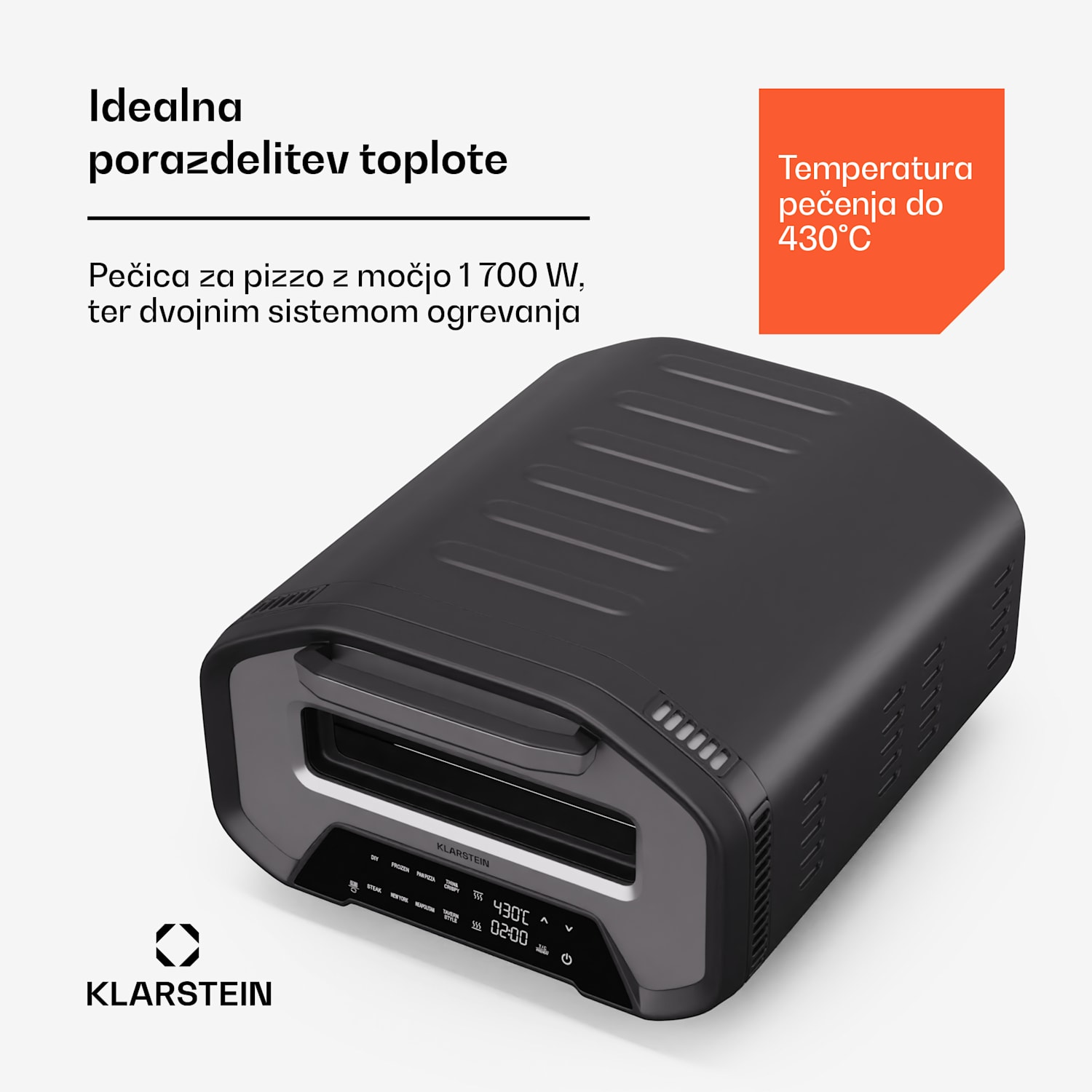 Električna pečica za pizzo PizzaForno s 1 700 W, 7 programov + spominska funkcija, digitalni zaslon 