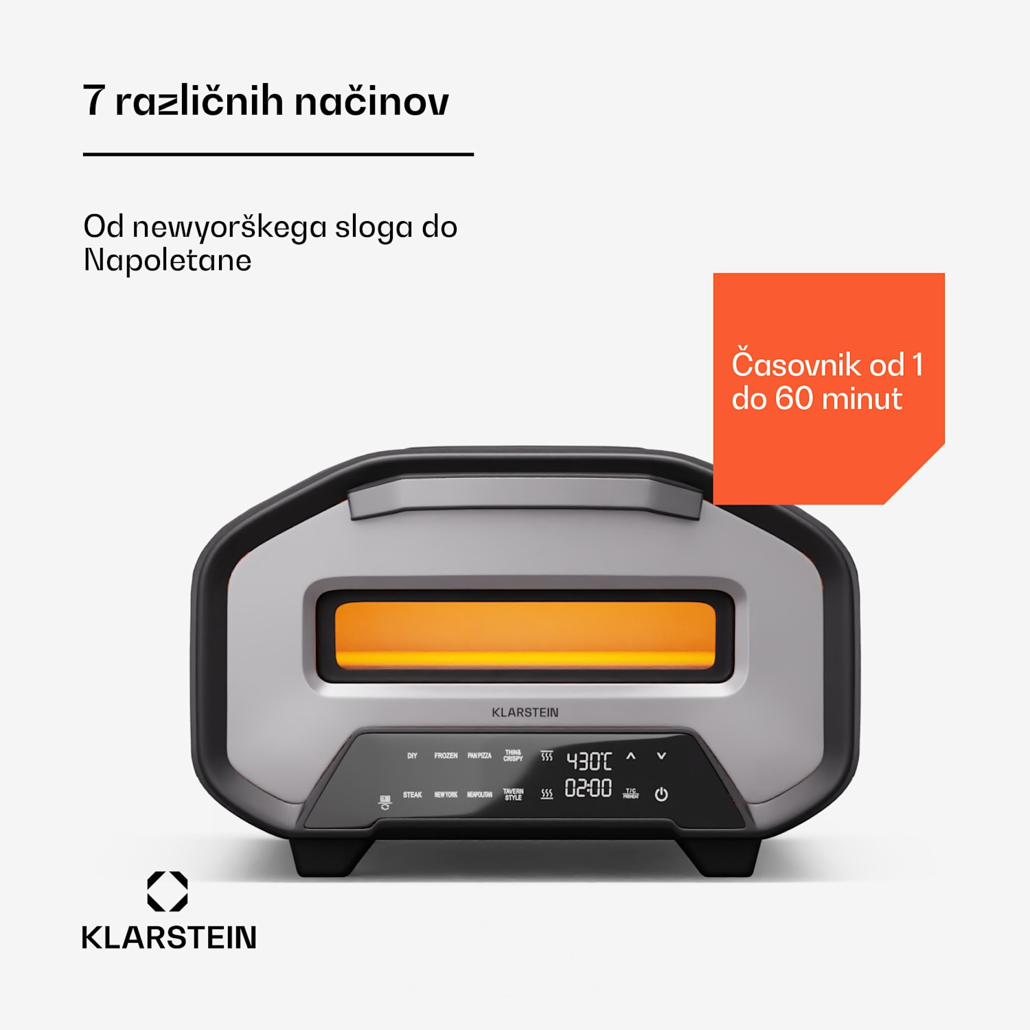 Električna pečica za pizzo PizzaForno s 1 700 W, 7 programov + spominska funkcija, digitalni zaslon 