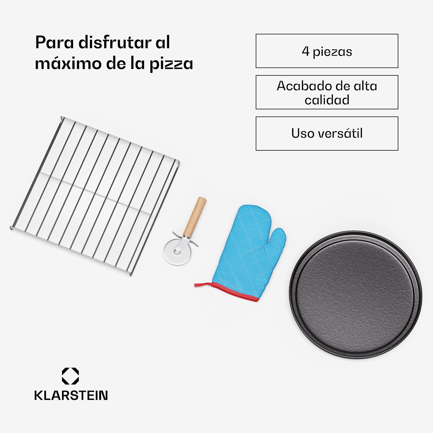 PizzaForno Juego de accesorios de 4 piezas | soporte y bandeja para pizza | guante térmico y cortador 