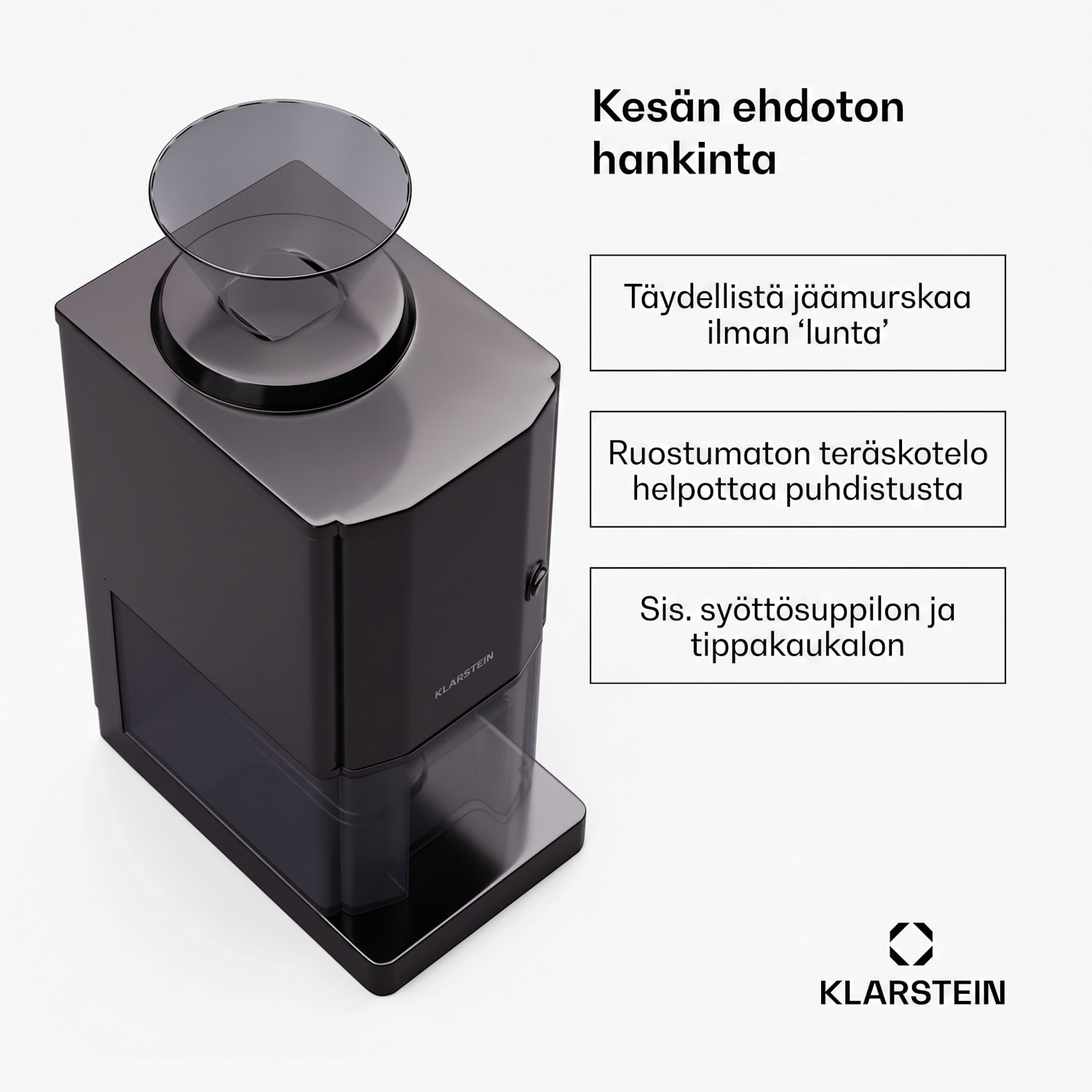 Icebreaker jäänmurskain 12 kg/h 3,5 litran jääastia Musta