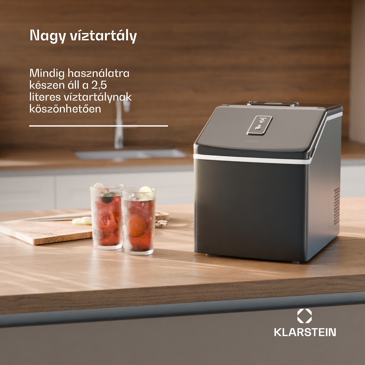 Clearcube jégkocka készítő készülék, átlátszó jég, 13 kg/24 ó Fekete