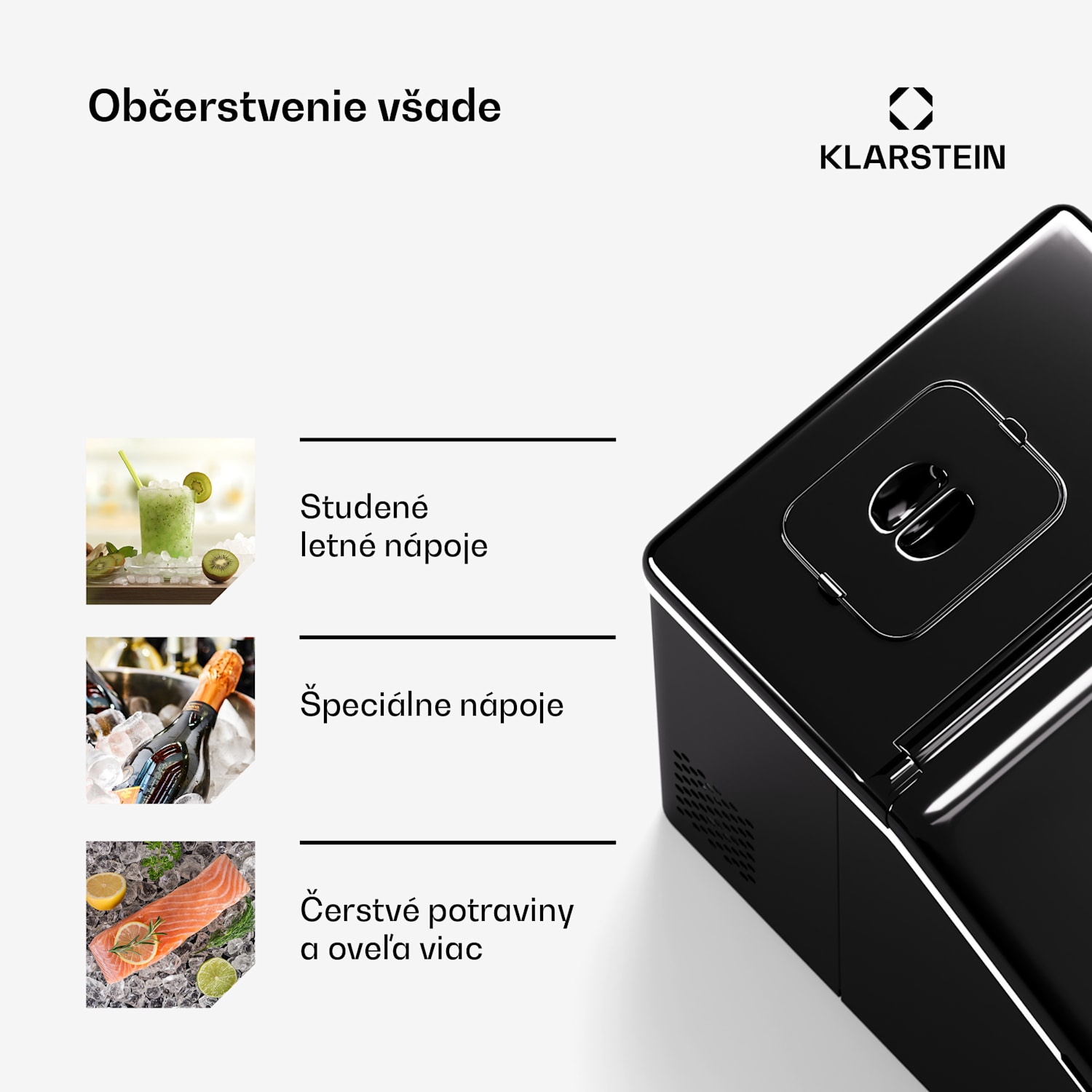 Clearcube stroj na výrobu kociek ľadu, číry ľad, 13 kg/24 h Čierna