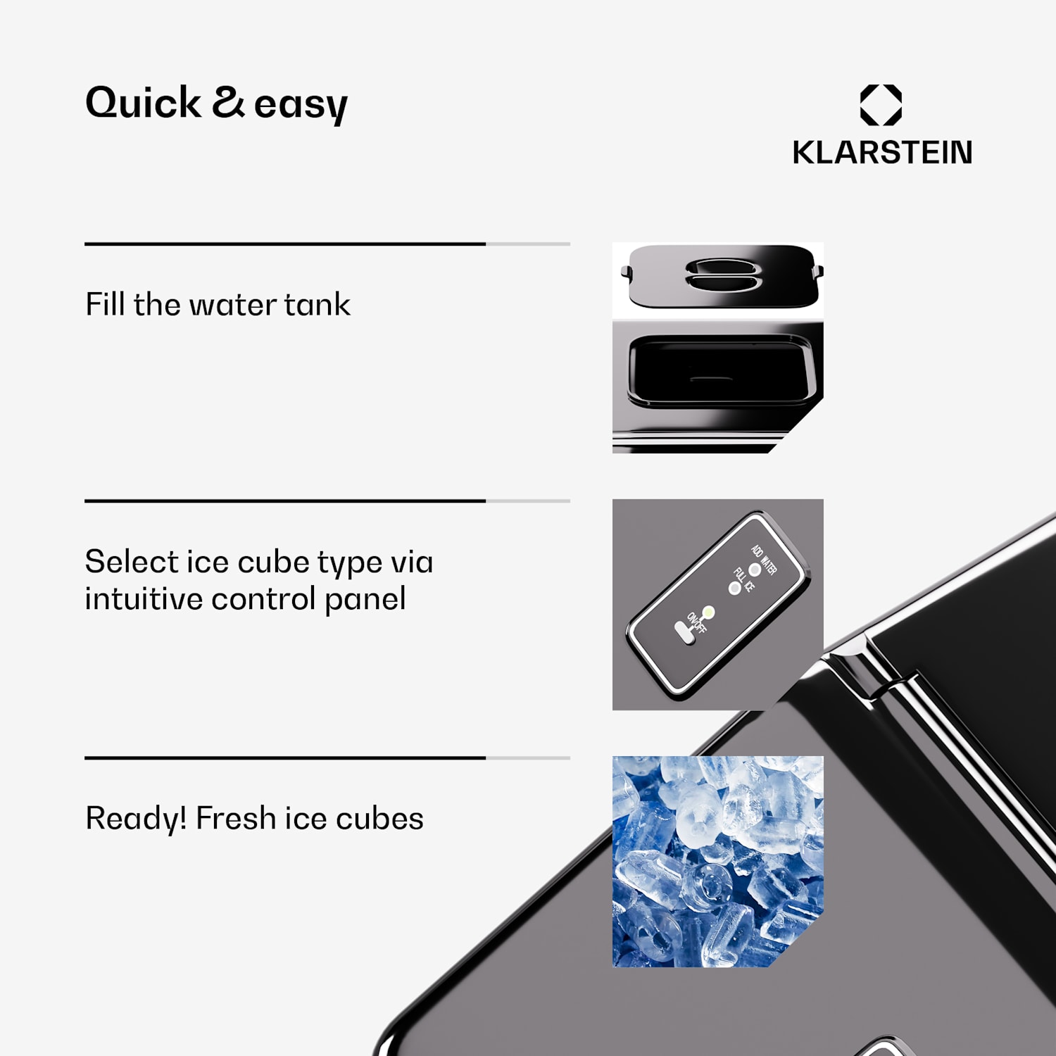 Clearcube ijsblokjesmachine | helder ijs | 13 kg/ 24 u Zwart