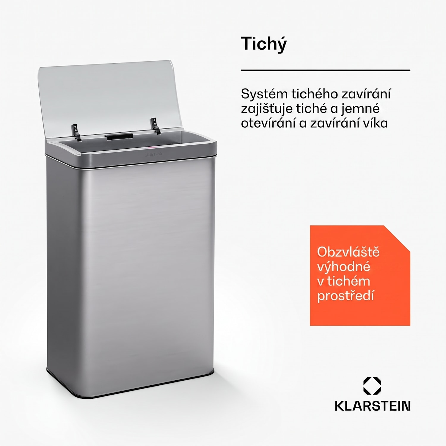 Touchless, senzorový odpadkový koš, 50 l, z nerezavějící oceli, Soft-Close zavírání, napájen baterií, LED displej, časovač 