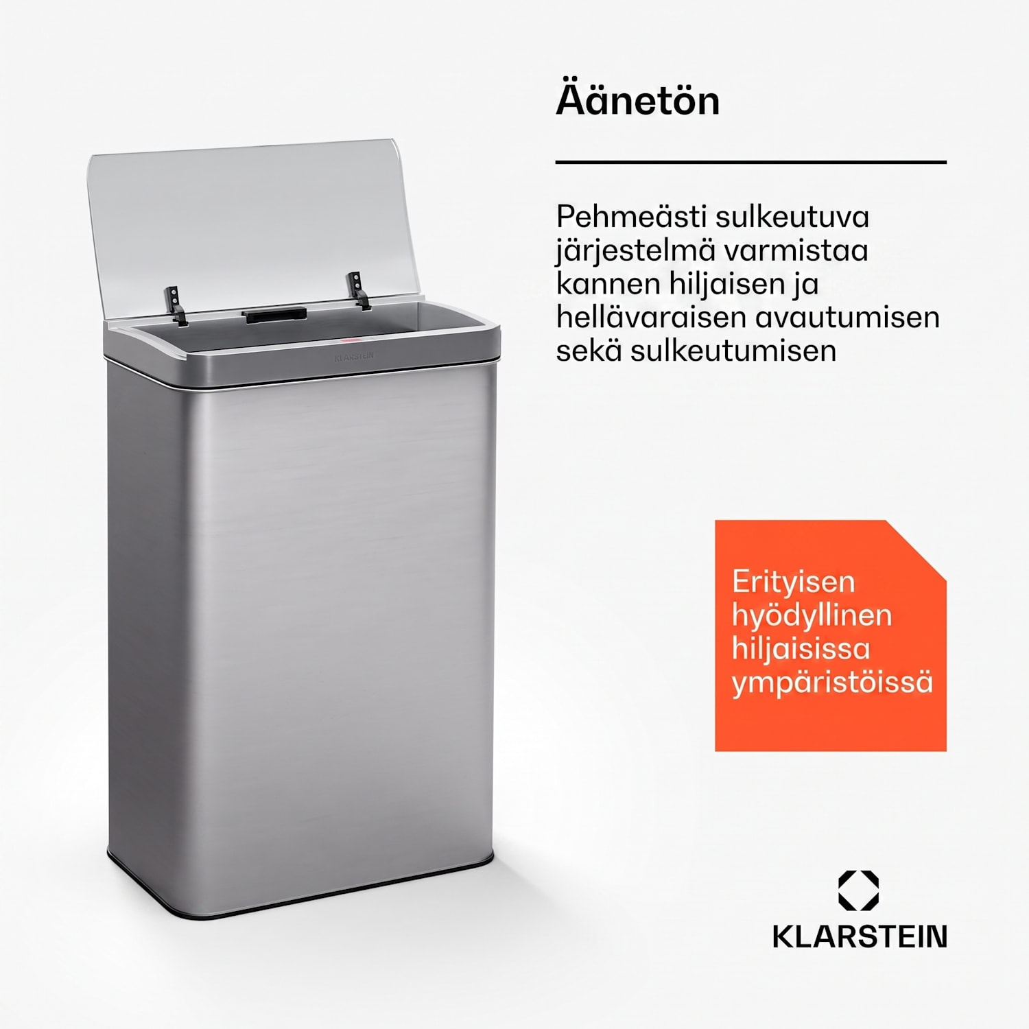 Touchless sensorijätesäiliö 50 l ruostumatonta terästä Soft Close paristokäyttöinen LED-näyttö ajastin 