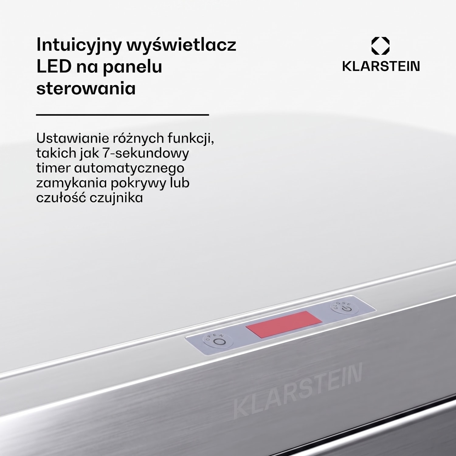 Touchless, kosz na śmieci z czujnikiem ruchu, 50 l, stal nierdzewna, domykanie Soft-Close, zasilanie bateryjne, wyświetlacz LED, timer 