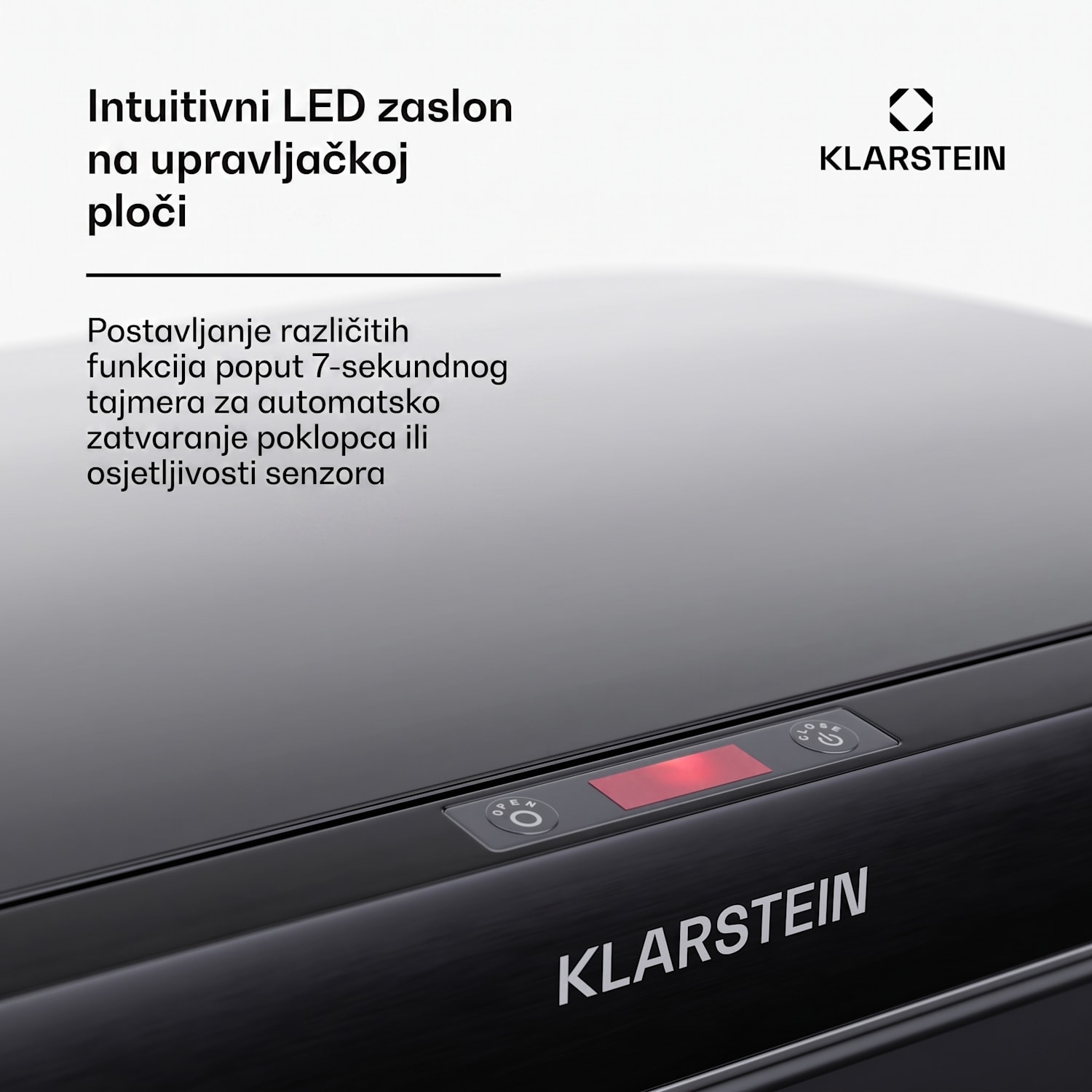Bez dodira, kanta za otpatke na senzor, 50 l, nehrđajući čelik, Soft-Close zatvaranje, baterijsko napajanje, LED zaslon, timer 