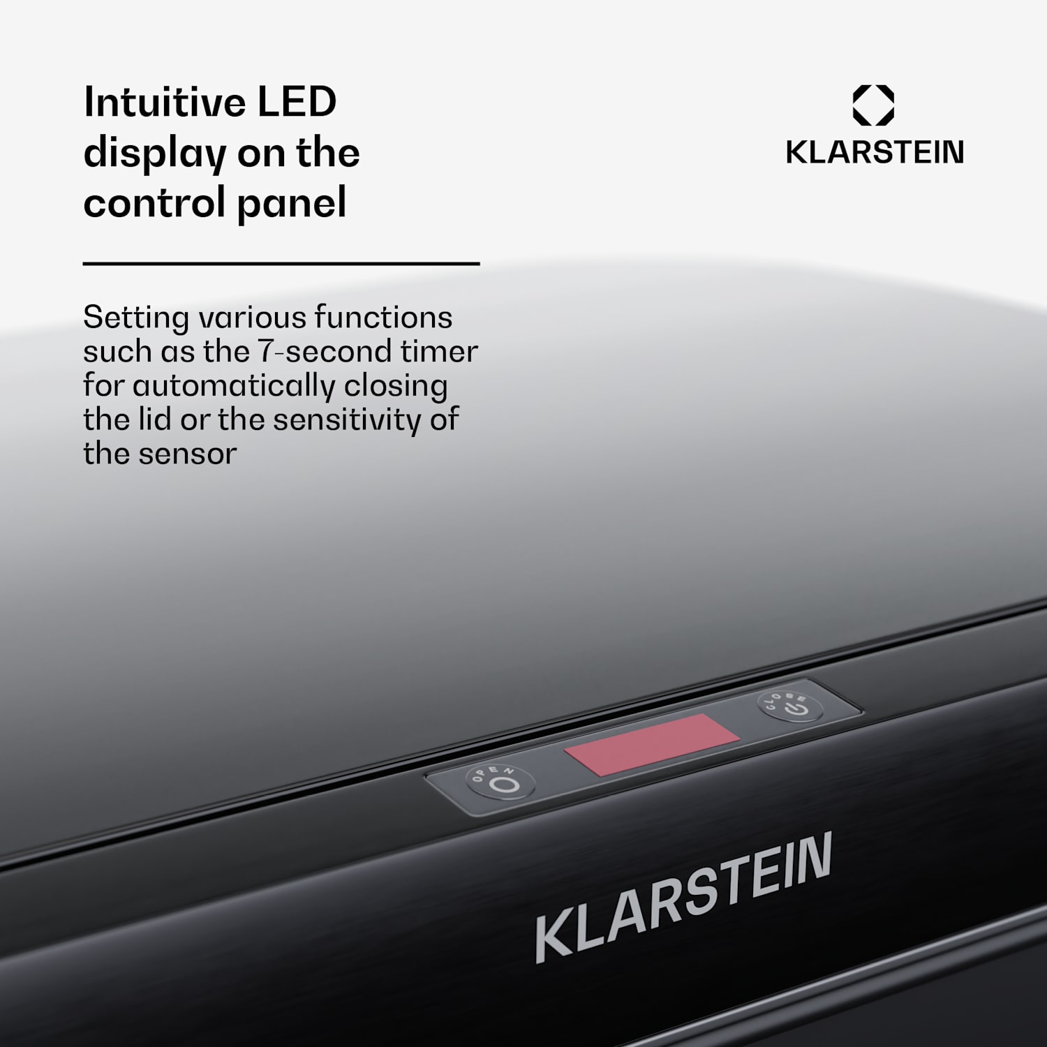 Touchless, szenzoros szemétkosár, 50 l, rozsdamentes acélból, Soft-Close záródás, elemes, LED kijelző, időzítő