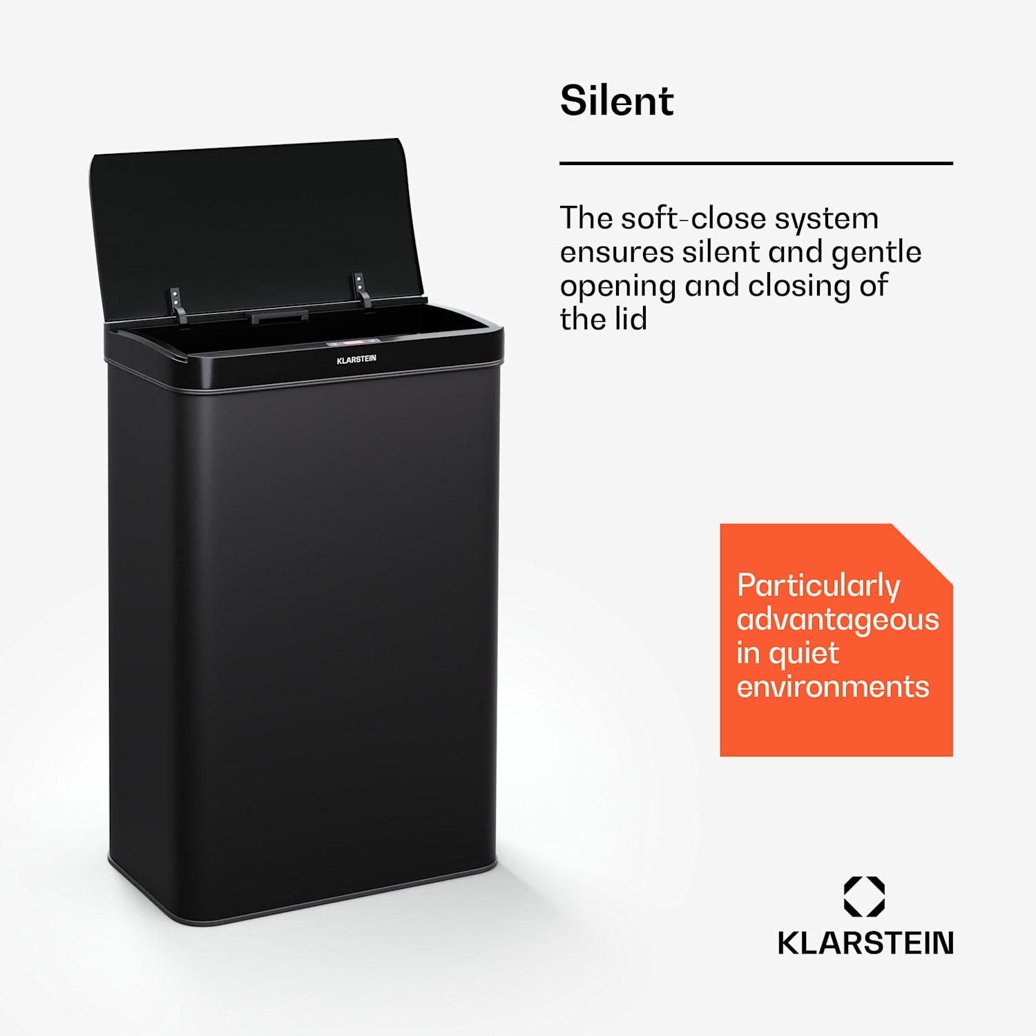 Touchless, szenzoros szemétkosár, 50 l, rozsdamentes acélból, Soft-Close záródás, elemes, LED kijelző, időzítő