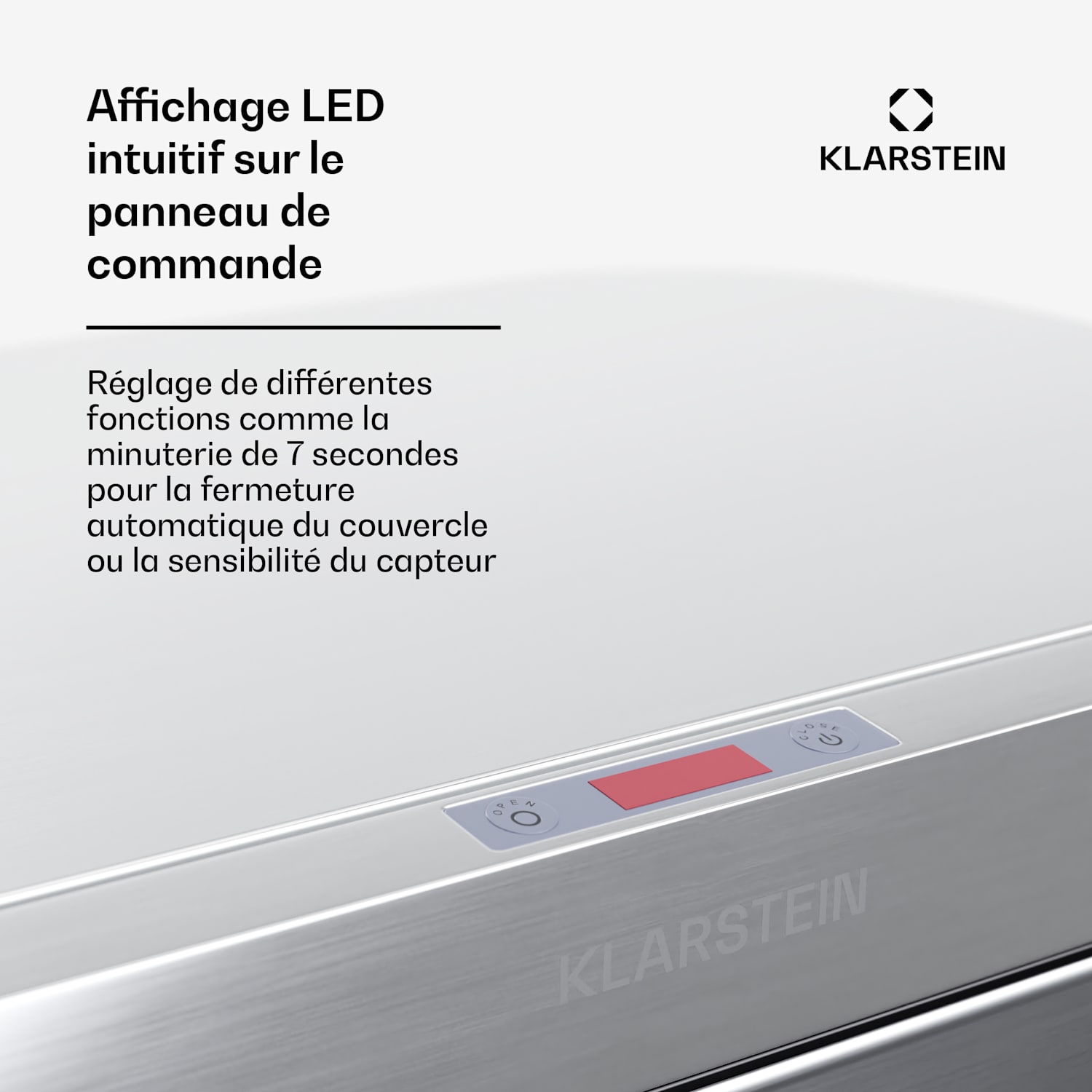 Poubelle à capteur de mouvement 60 L inox Soft-Close sur piles affichage LED minuterie 