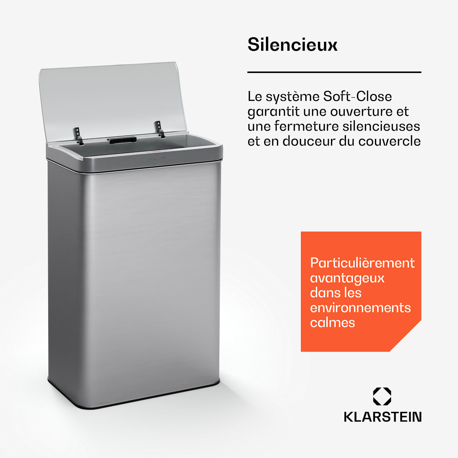 Poubelle à capteur de mouvement 60 L inox Soft-Close sur piles affichage LED minuterie 