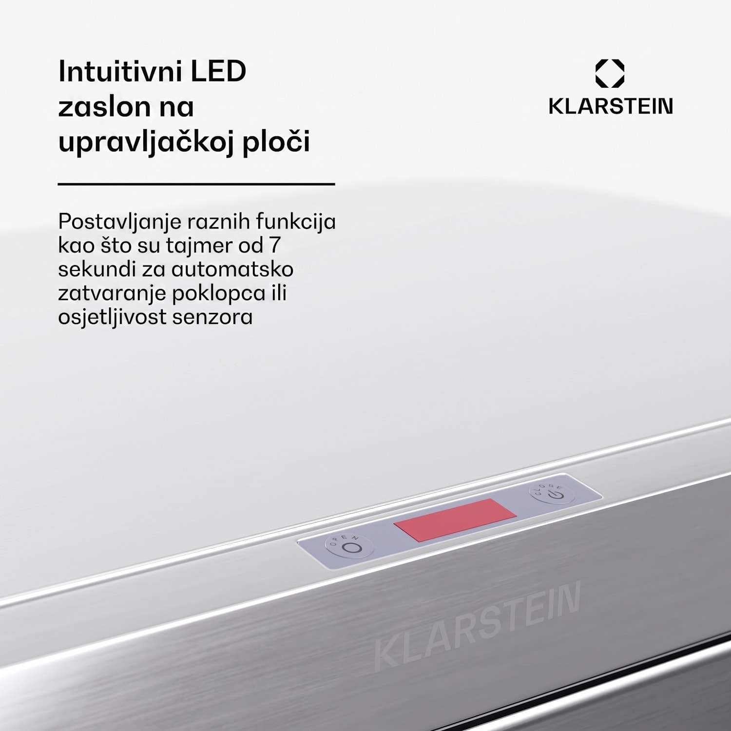 Touchless, kanta za smeće sa senzorom, 60 L, nehrđajući čelik, Soft-Close zatvaranje, baterijsko napajanje, LED zaslon, tajmer 