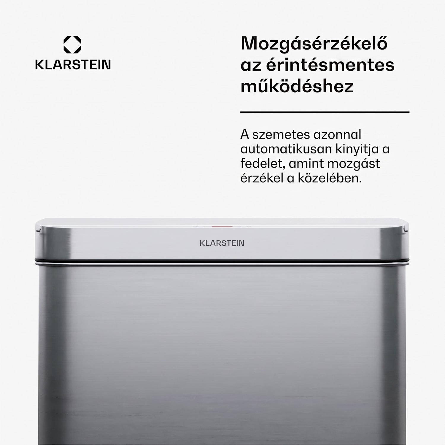 Touchless, szenzoros szemétkosár, 60 l, rozsdamentes acélból, Soft-Close záródás, elemmel működő, LED kijelző, időzítő 