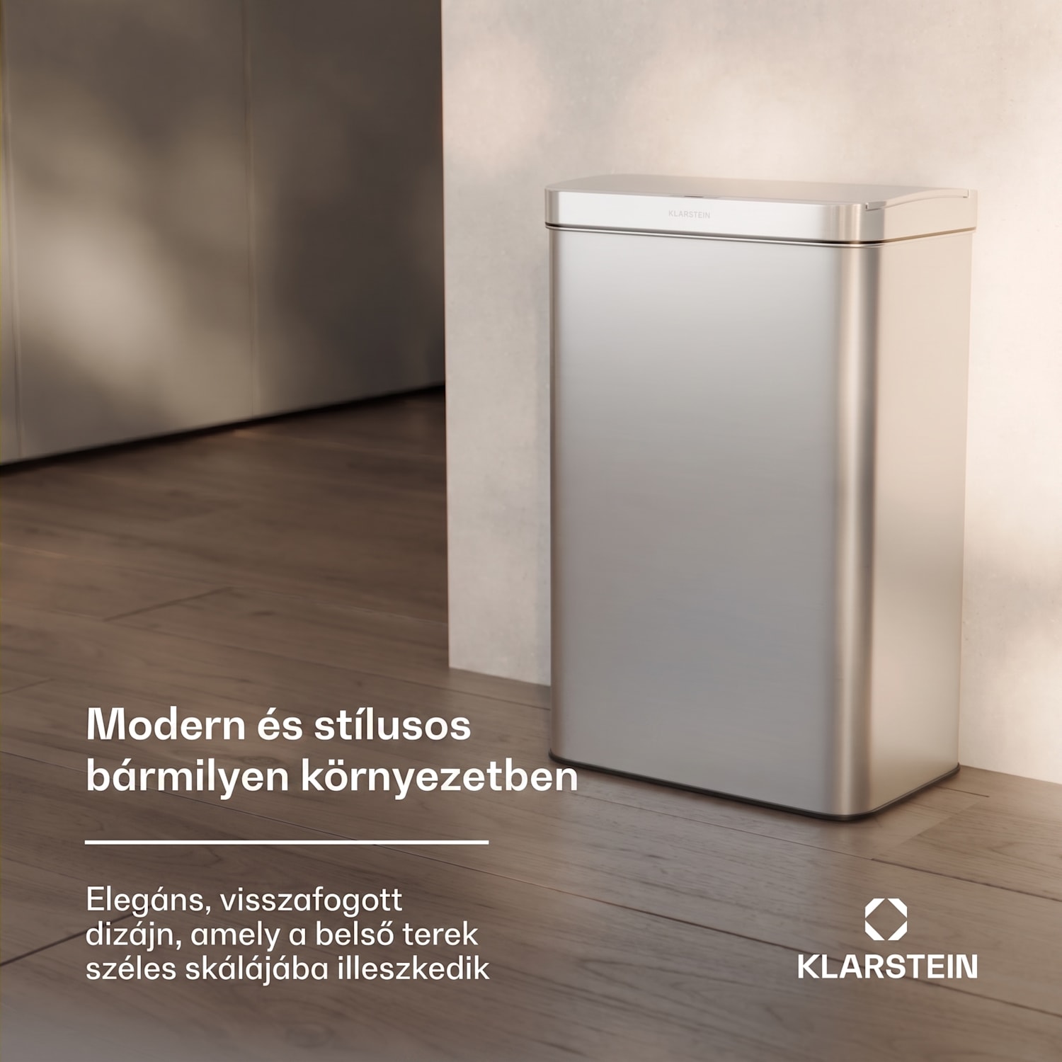 Touchless, szenzoros szemétkosár, 60 l, rozsdamentes acélból, Soft-Close záródás, elemmel működő, LED kijelző, időzítő 