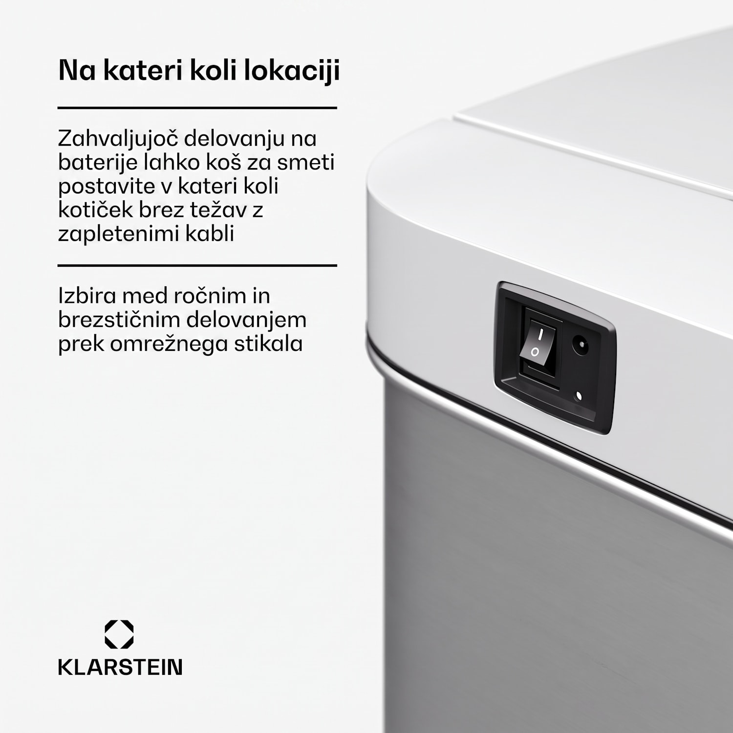 Brezdotični senzorski koš za odpadke, 60 l, nerjaveče jeklo, mehko zapiranje, baterijsko napajanje, LED prikazovalnik, časovnik 