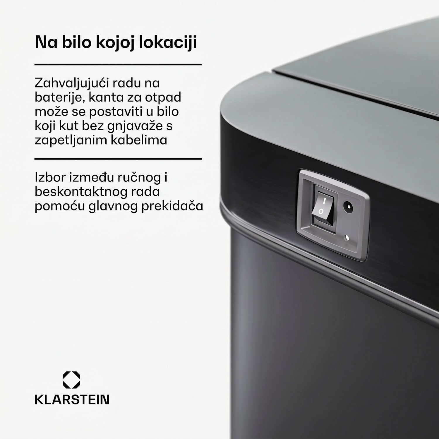 Bez dodira, kanta za otpatke na senzor, 60 l, nehrđajući čelik, Soft-Close zatvaranje, baterijsko napajanje, LED zaslon, timer 