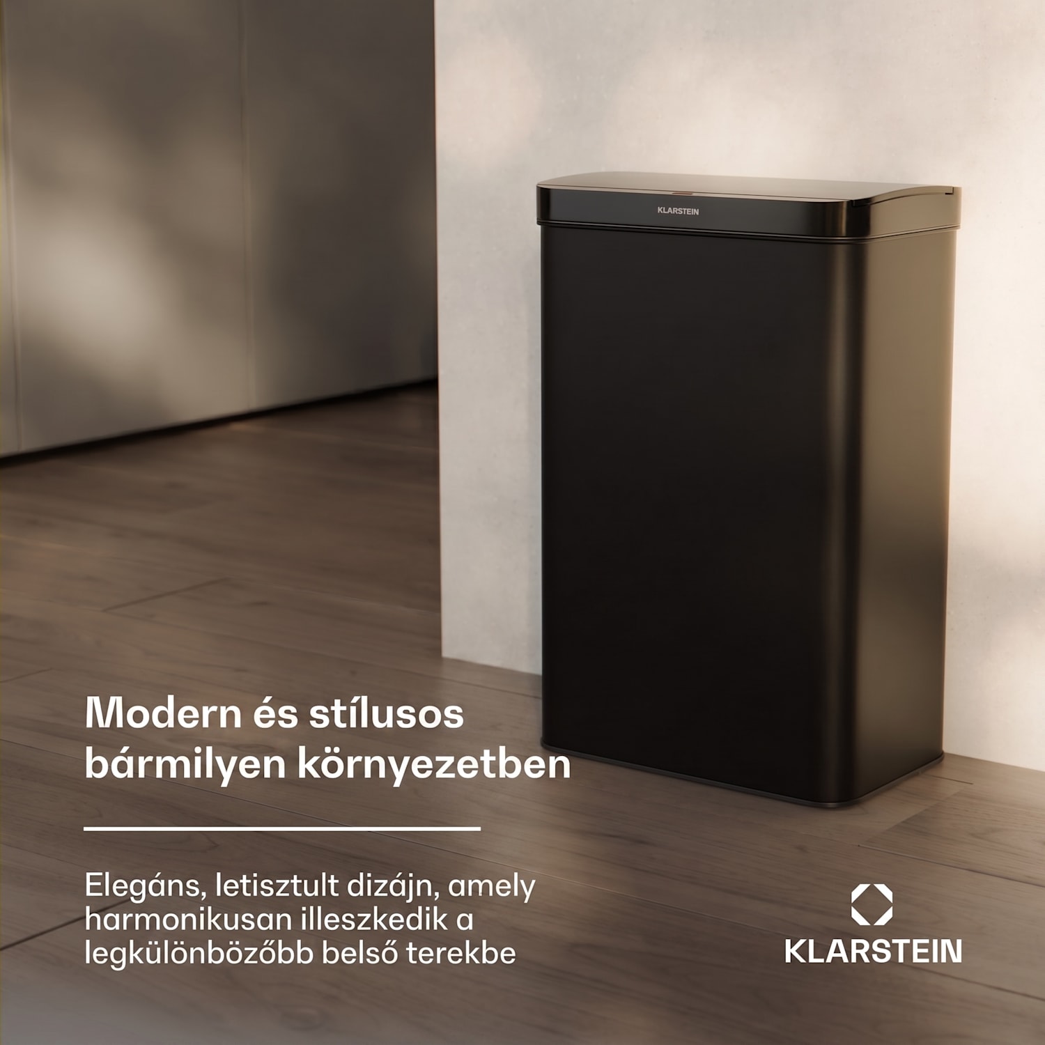 Touchless, szenzoros szemétkosár, 60 l, rozsdamentes acélból, Soft-Close záródás, elemmel működő, LED kijelző, időzítő 