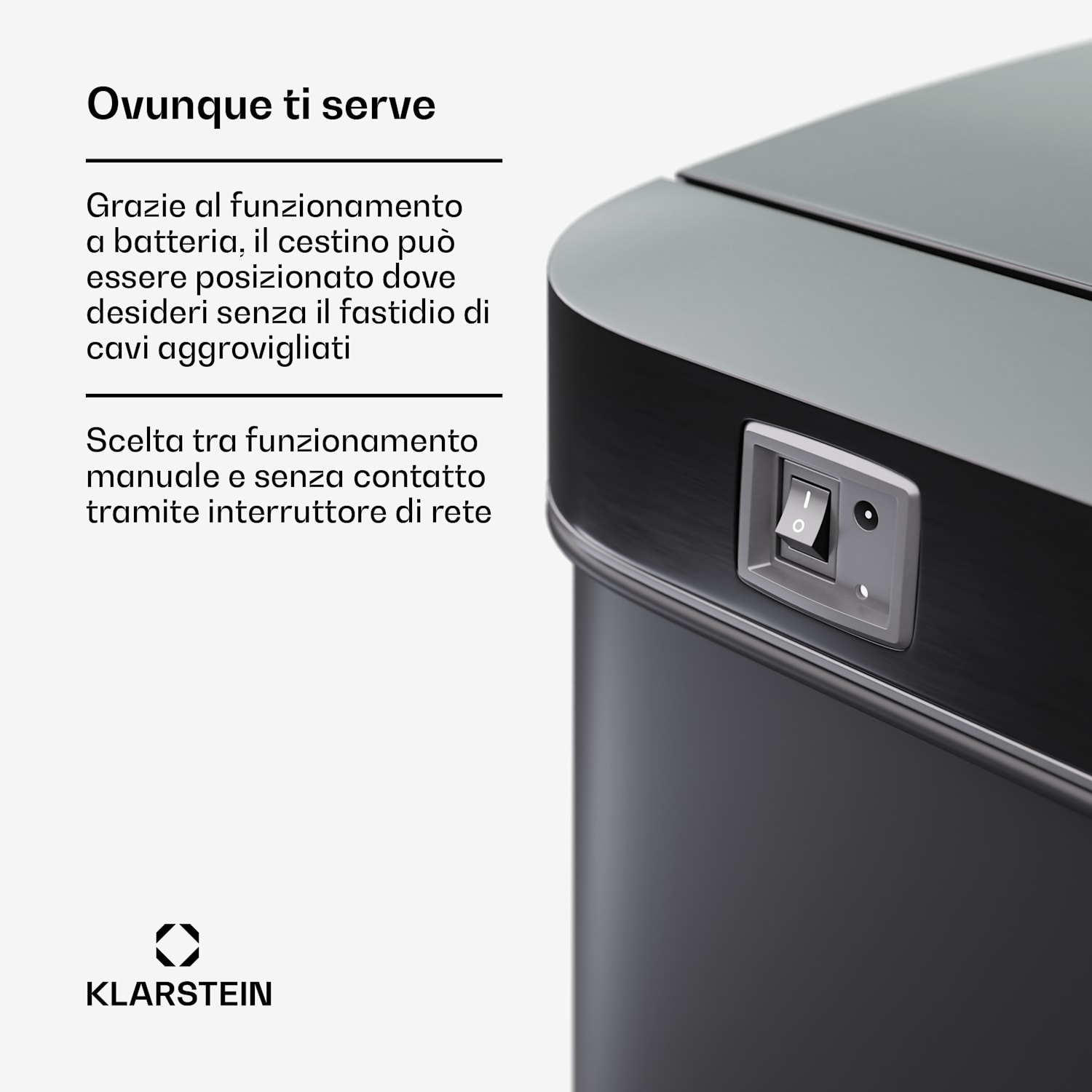 Cestino a sensore touchless, 60L, in acciaio inox, con soft close, a batteria, timer, con display a LED 