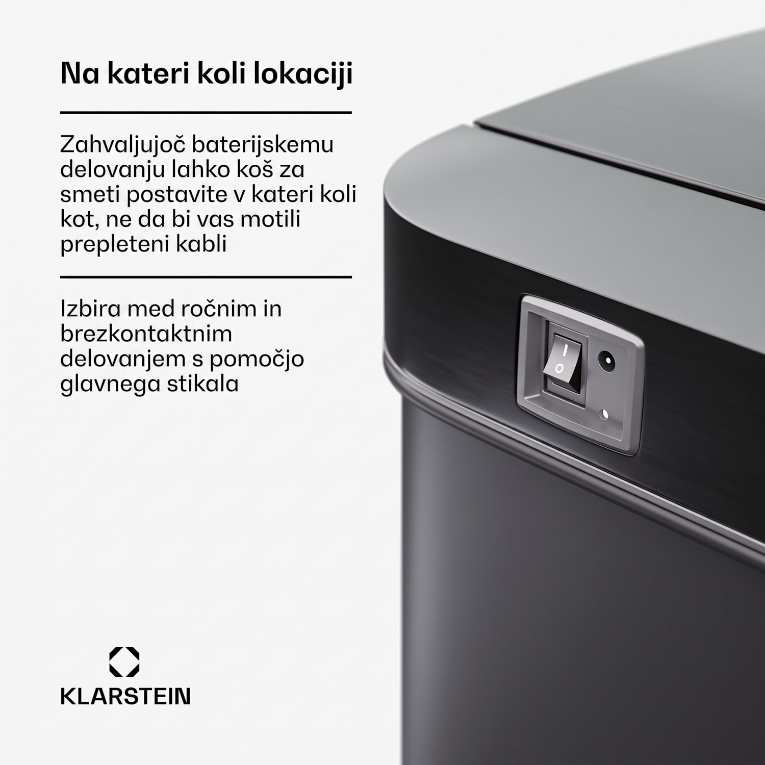 Brezdotični senzorski koš za odpadke, 60 l, nerjaveče jeklo, mehko zapiranje, baterijsko napajanje, LED prikazovalnik, časovnik 