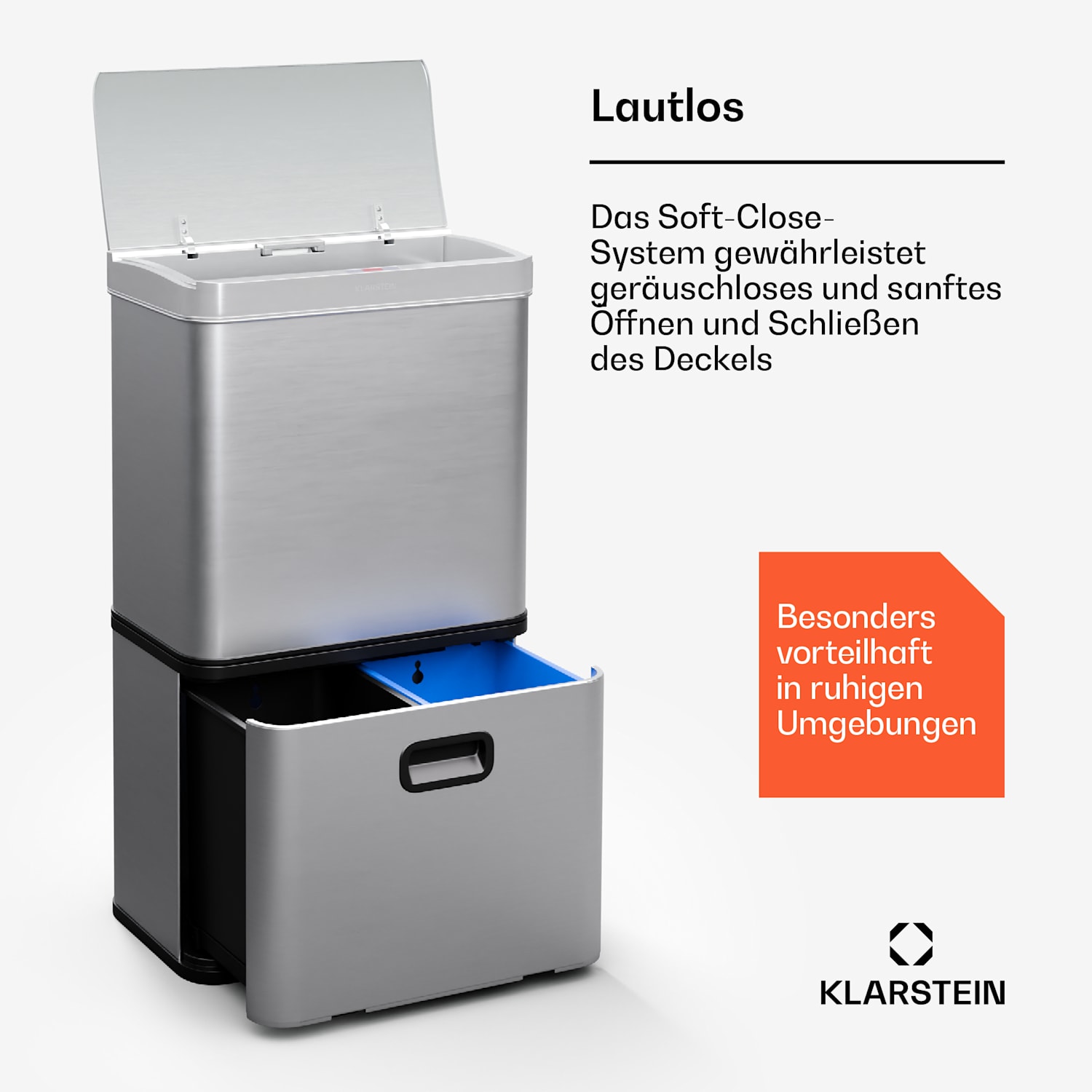 Cestino a sensore touchless, 56L, in acciaio inox, con soft-close, 3 contenitori, timer, con display a LED 