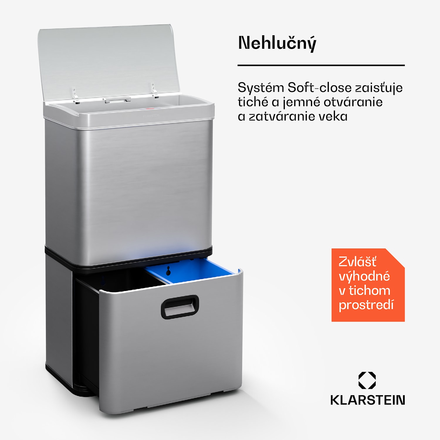 Touchless, senzorový odpadkový kôš, 56 l, z nehrdzavejúcej ocele, 3 koše, Soft-Close zatváranie, napájaný batériou, LED displej, časovač 