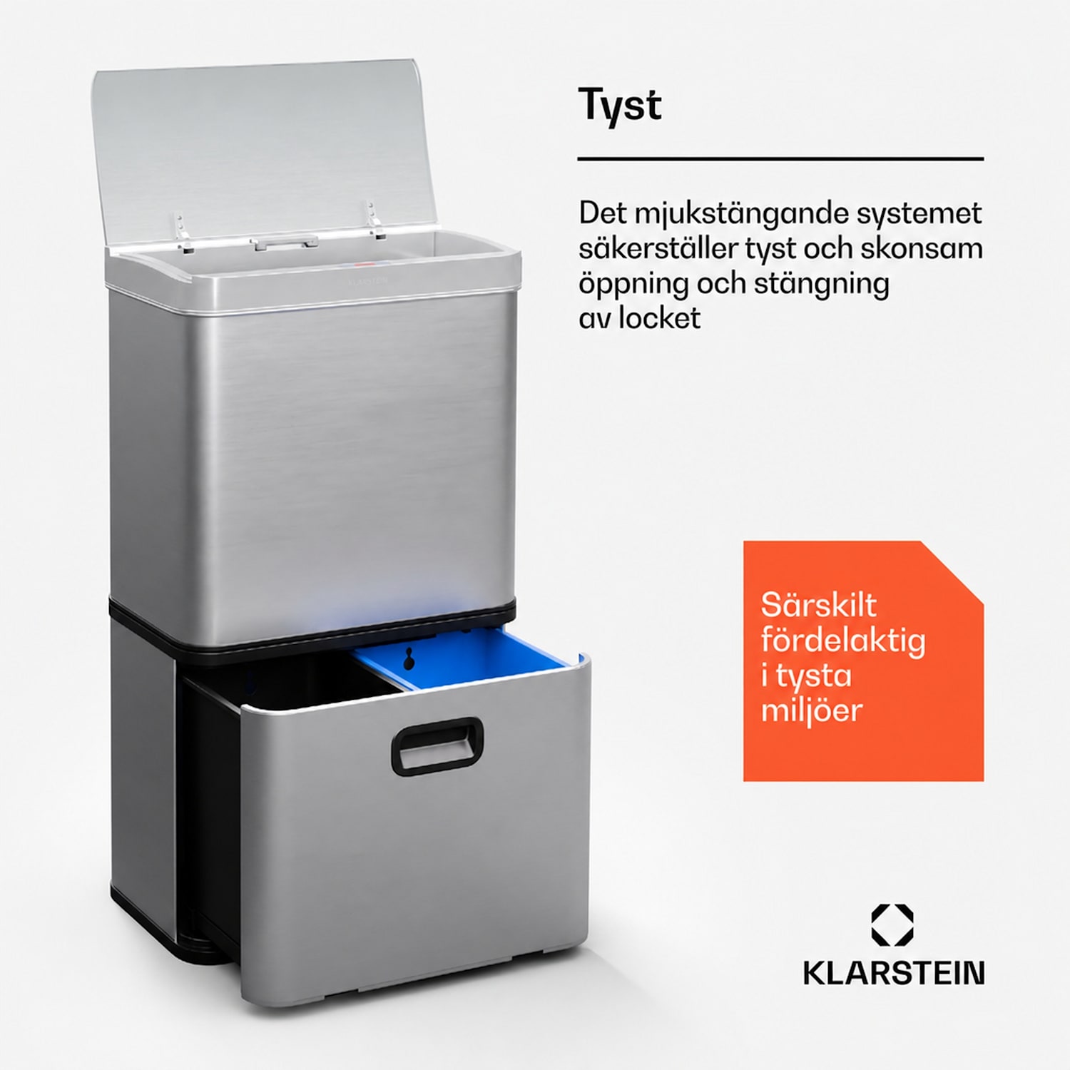 Beröringsfri soptunna med sensor 56 liter rostfritt stål mjukstängning 3 behållare LED-display timer 