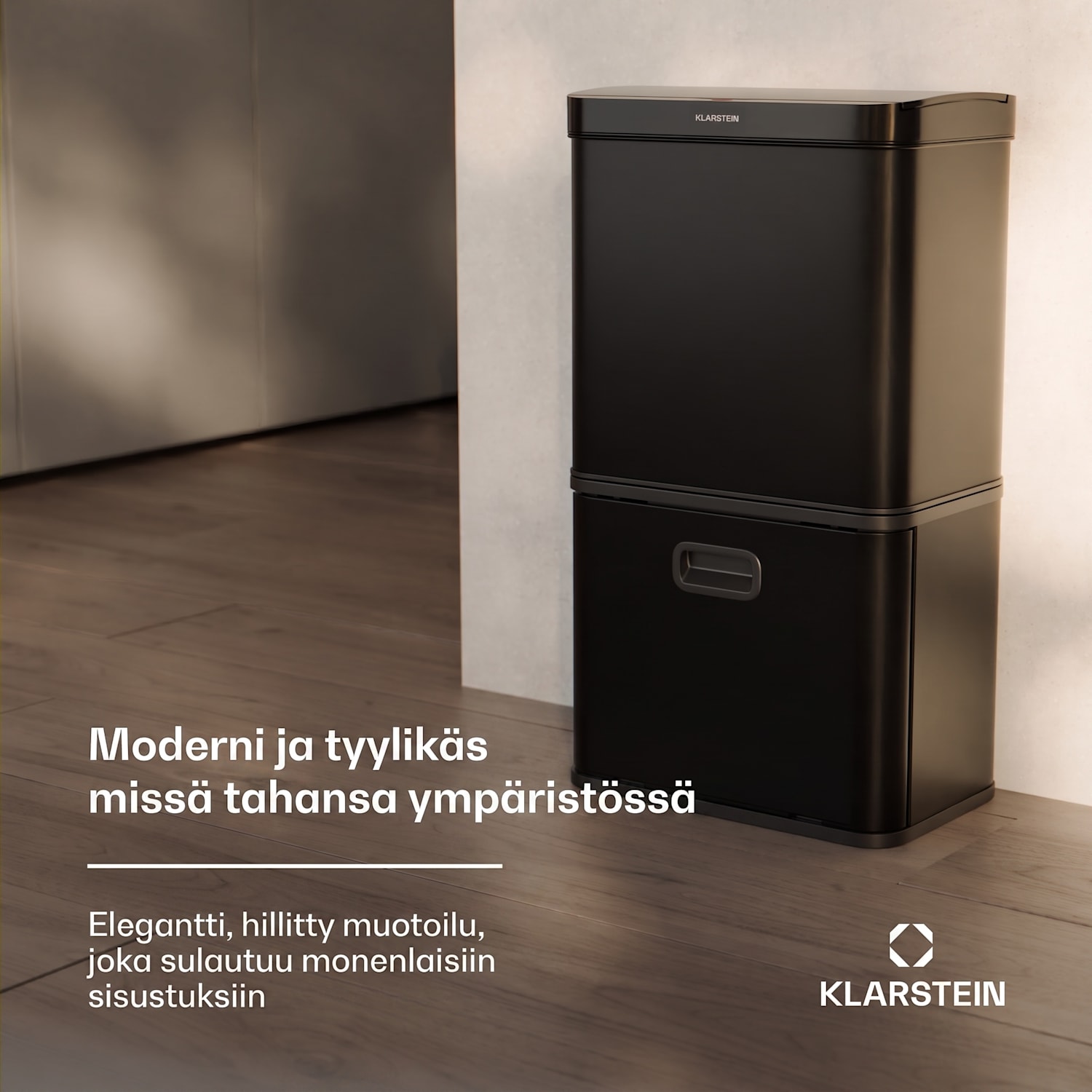 Kosketukseton 56L roskis ruostumatonta terästä, pehmeä sulkeutuminen, 3 astiaa, LED-näyttö, ajastin 