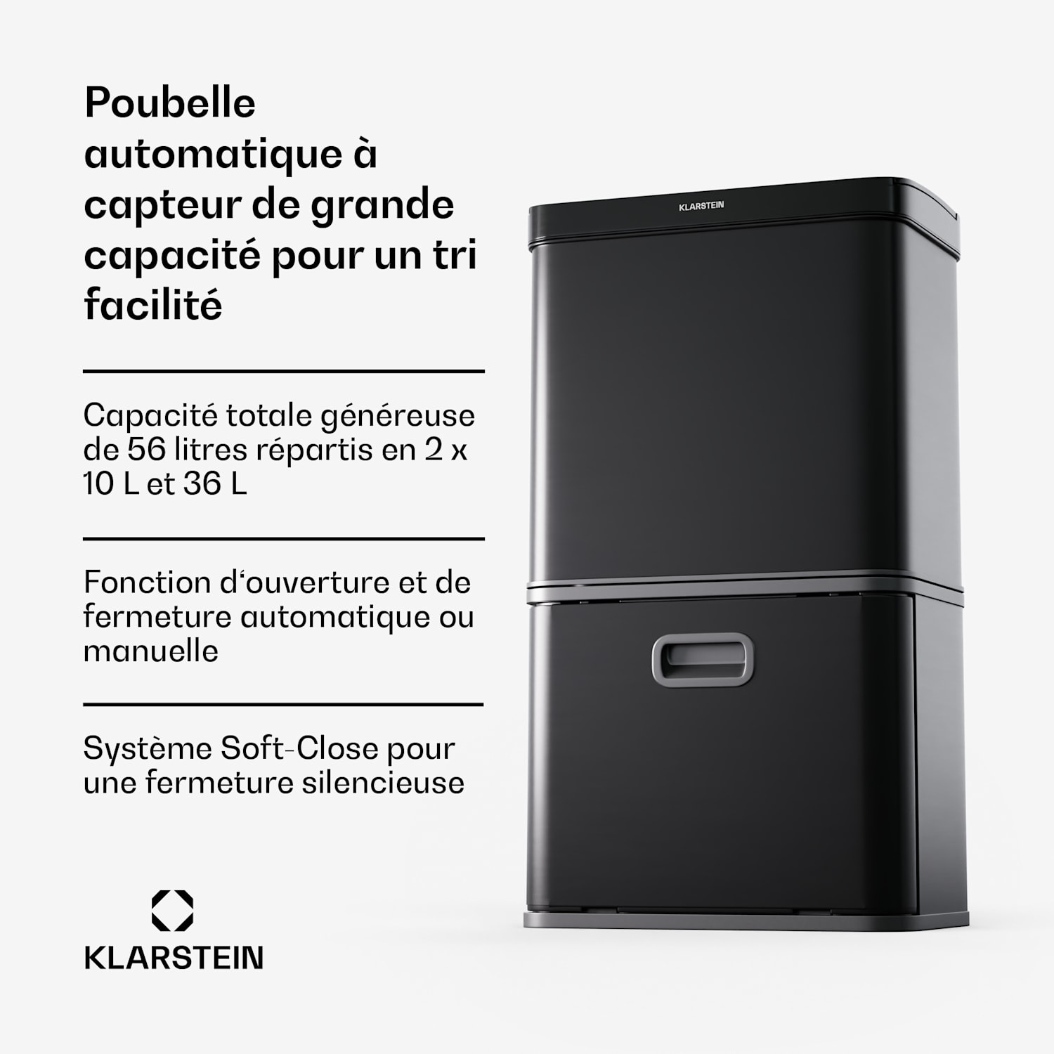 Touchless vuilnisbak met sensor 56L rvs soft-close 3 bakken leddisplay timer 